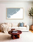 Charleston / Lowcountry matte map art in livingroom setting