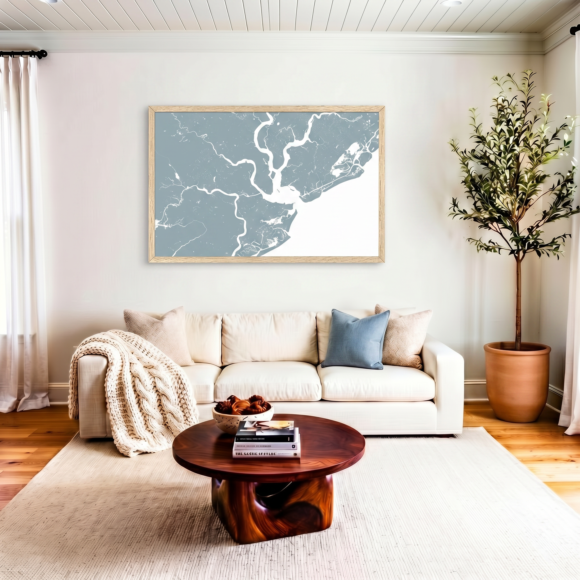 Charleston matte map art in livingroom setting