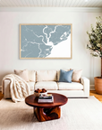 Charleston matte map art in livingroom setting