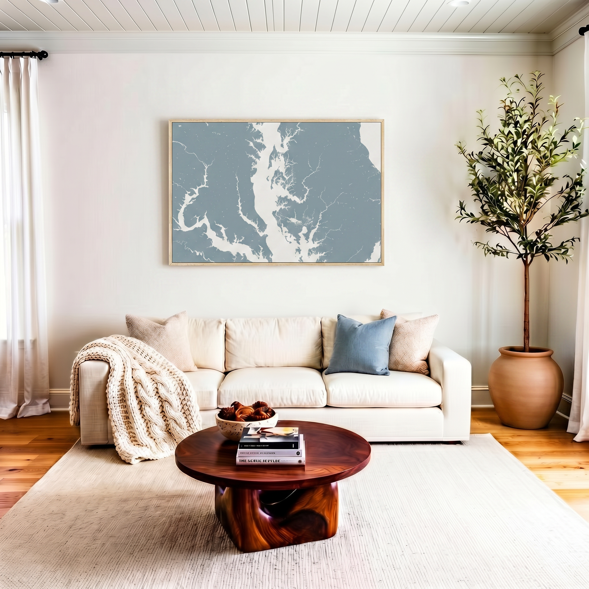 Chesapeake Bay / Maryland canvas map art in livingroom setting