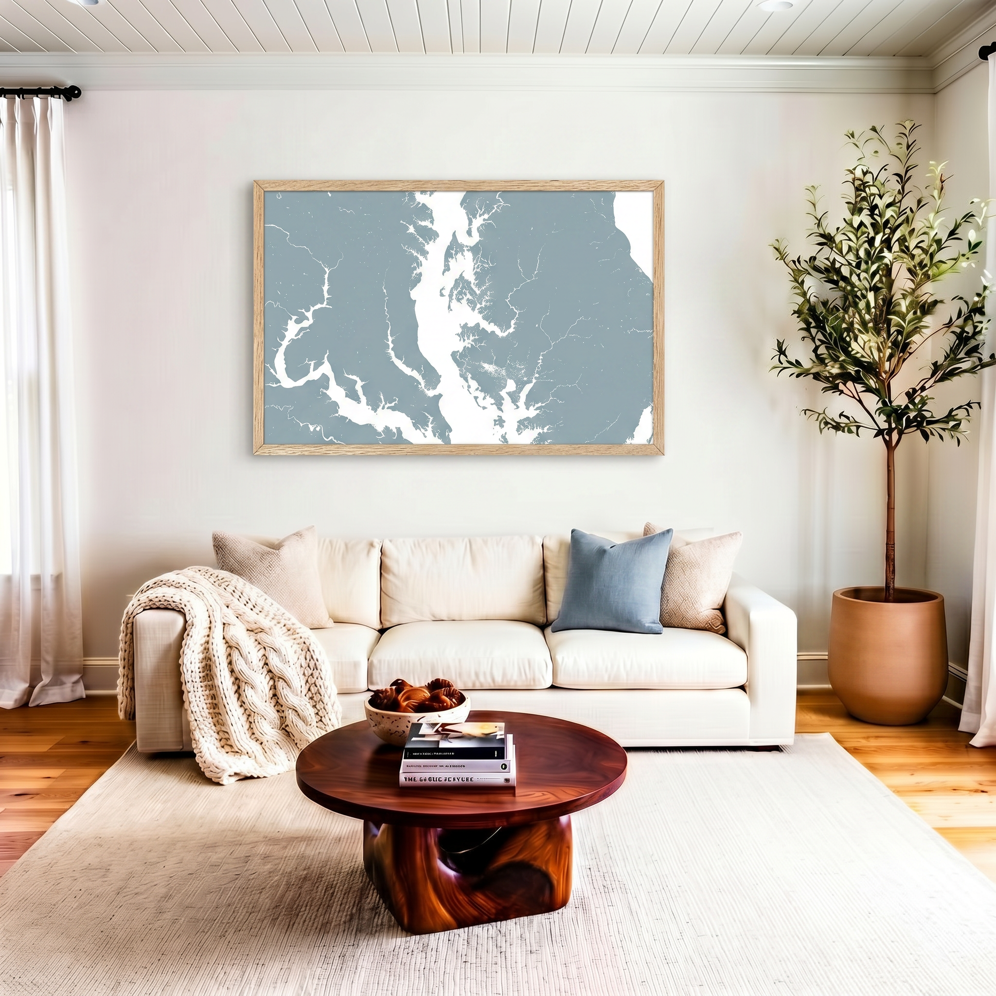 Chesapeake Bay / Maryland matte map art in livingroom setting