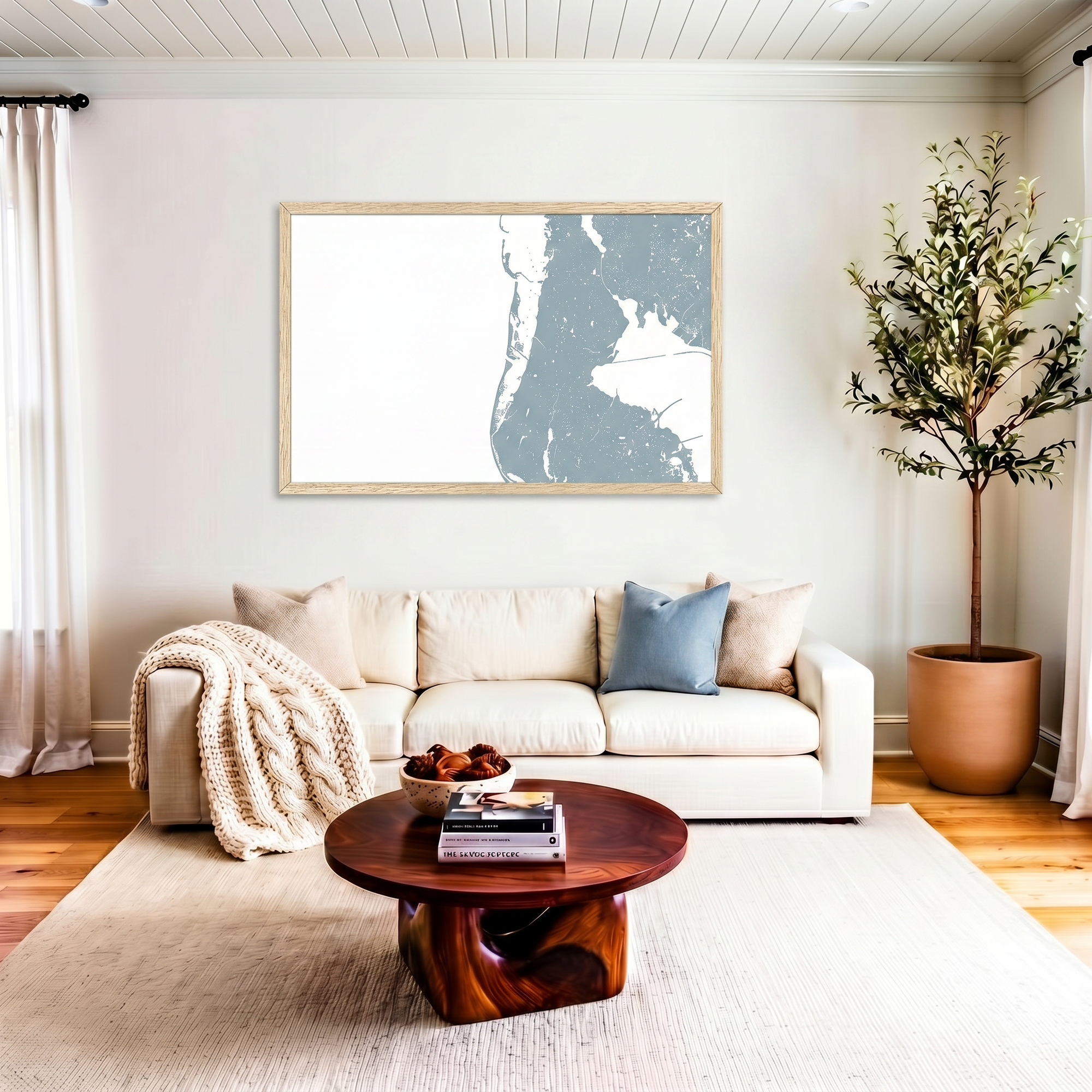Clearwater Beach matte map art in livingroom setting