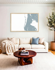 Clearwater Beach matte map art in livingroom setting