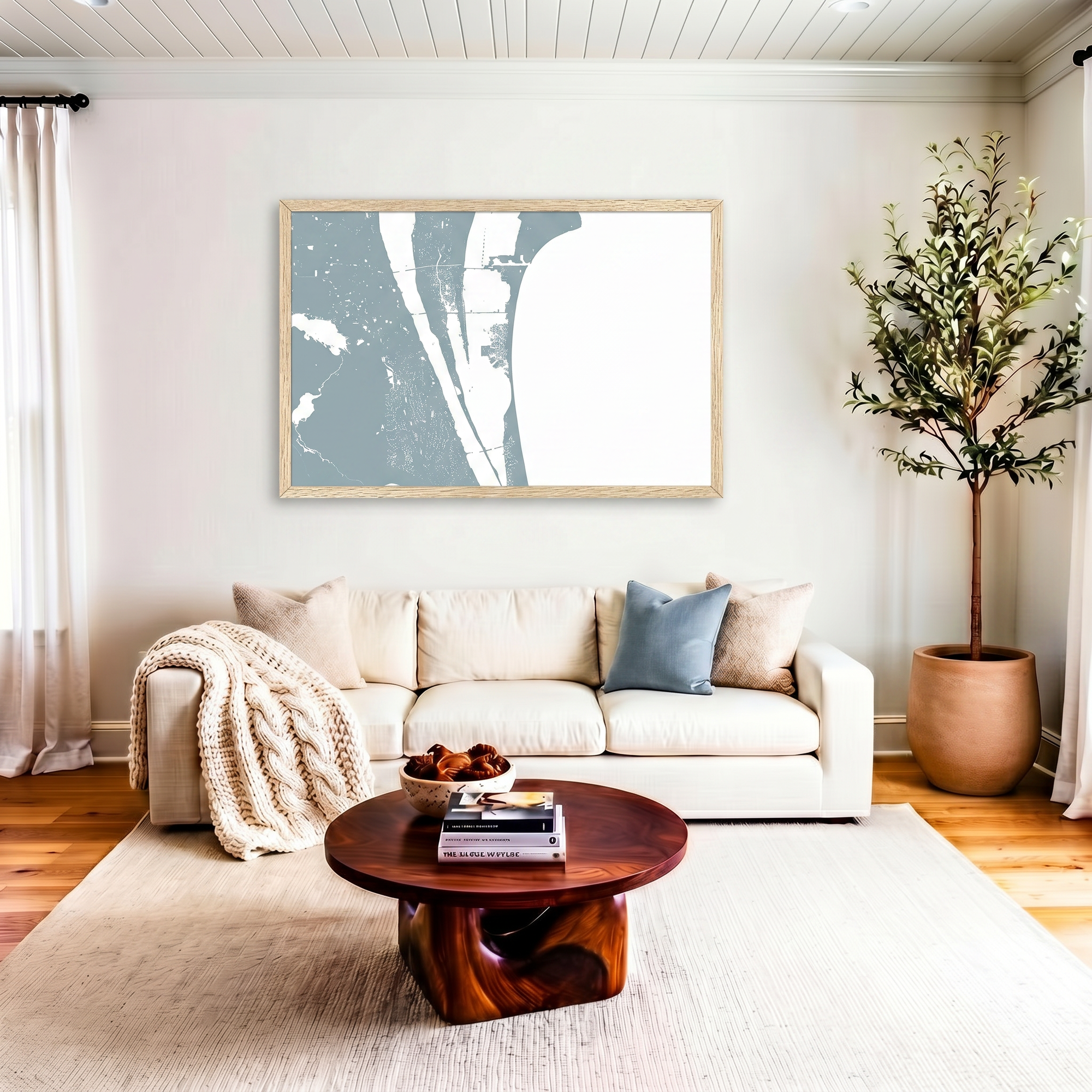 Cocoa Beach matte map art in livingroom setting