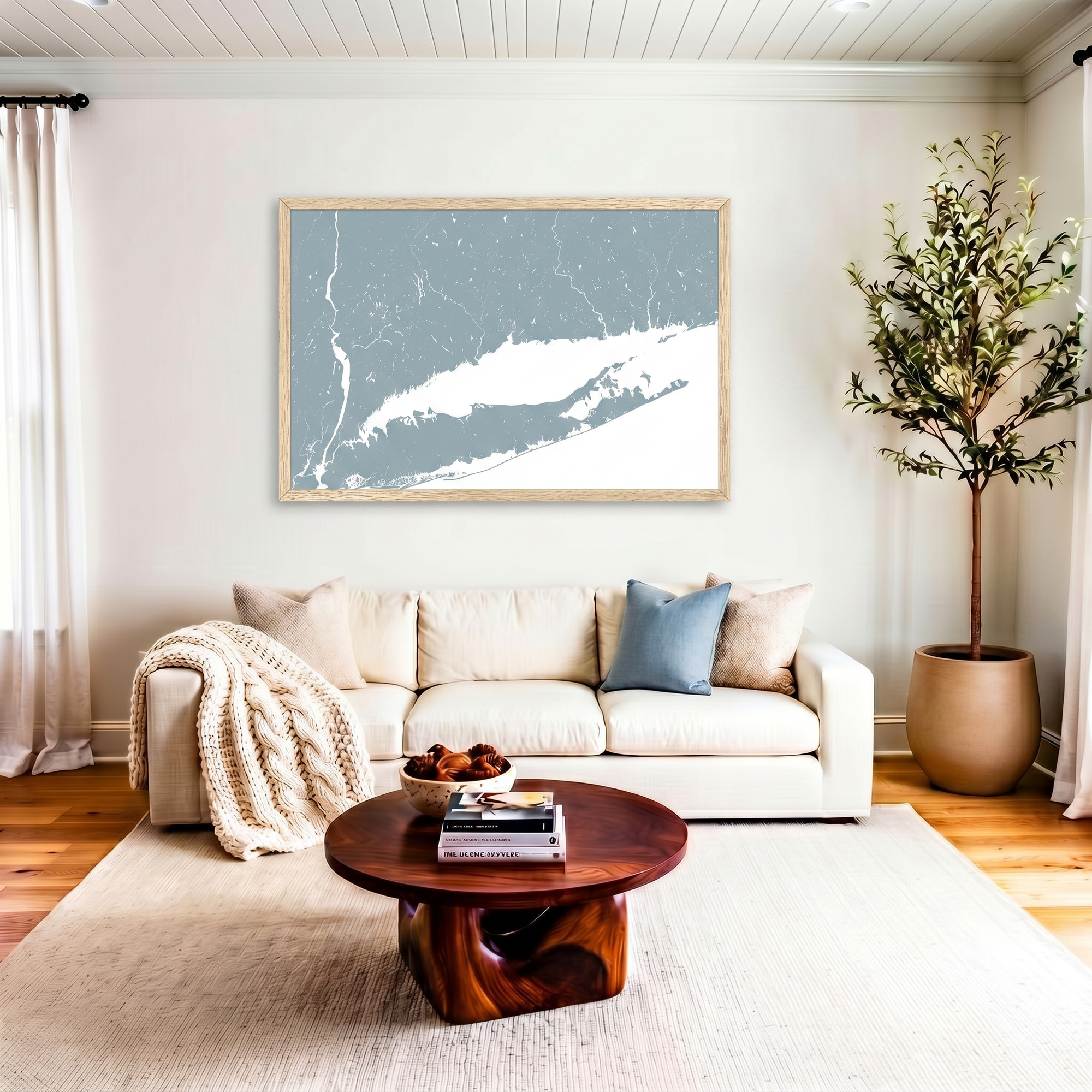 Connecticut Coast matte map art in livingroom setting