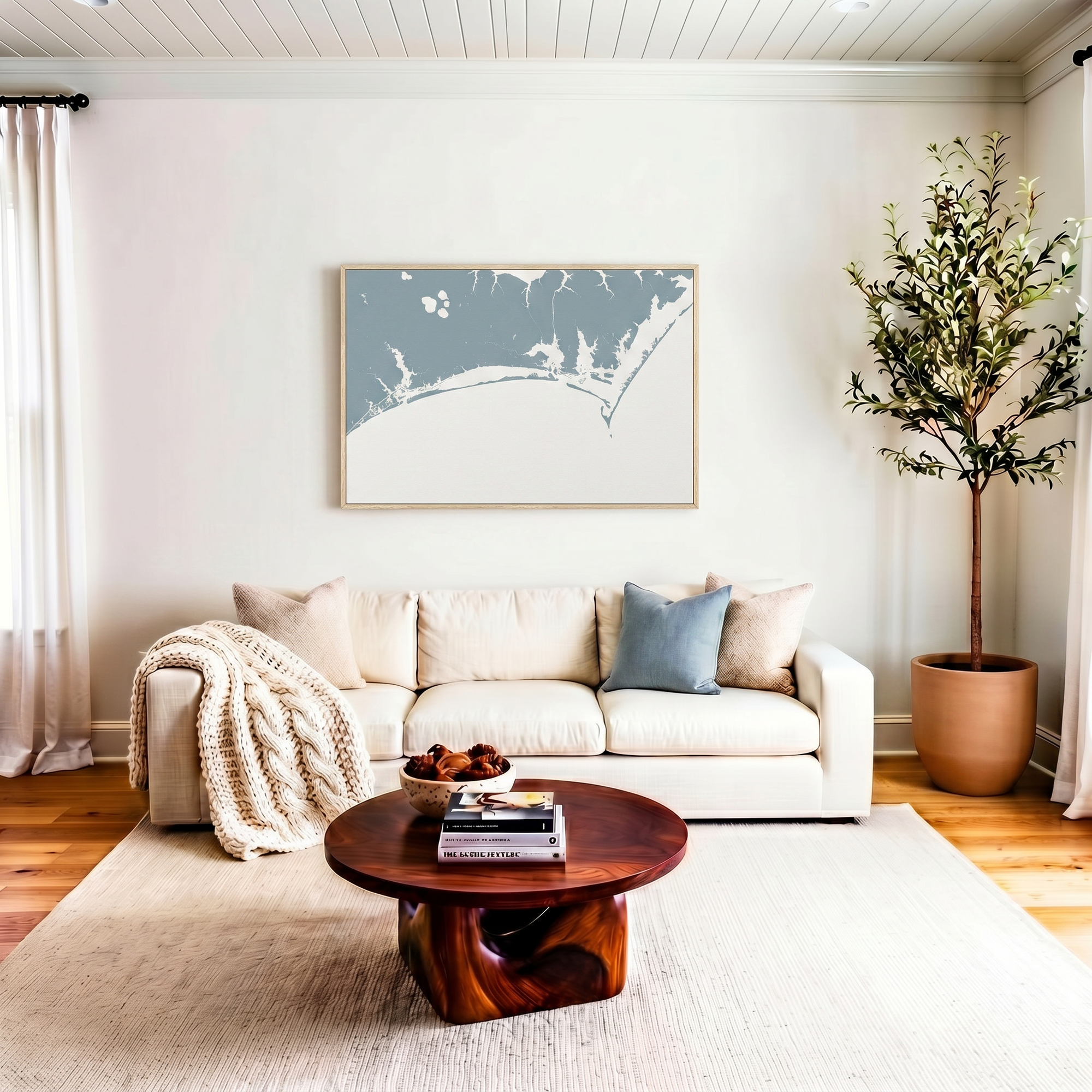 Crystal Coast/Emerald Isle canvas map art in livingroom setting