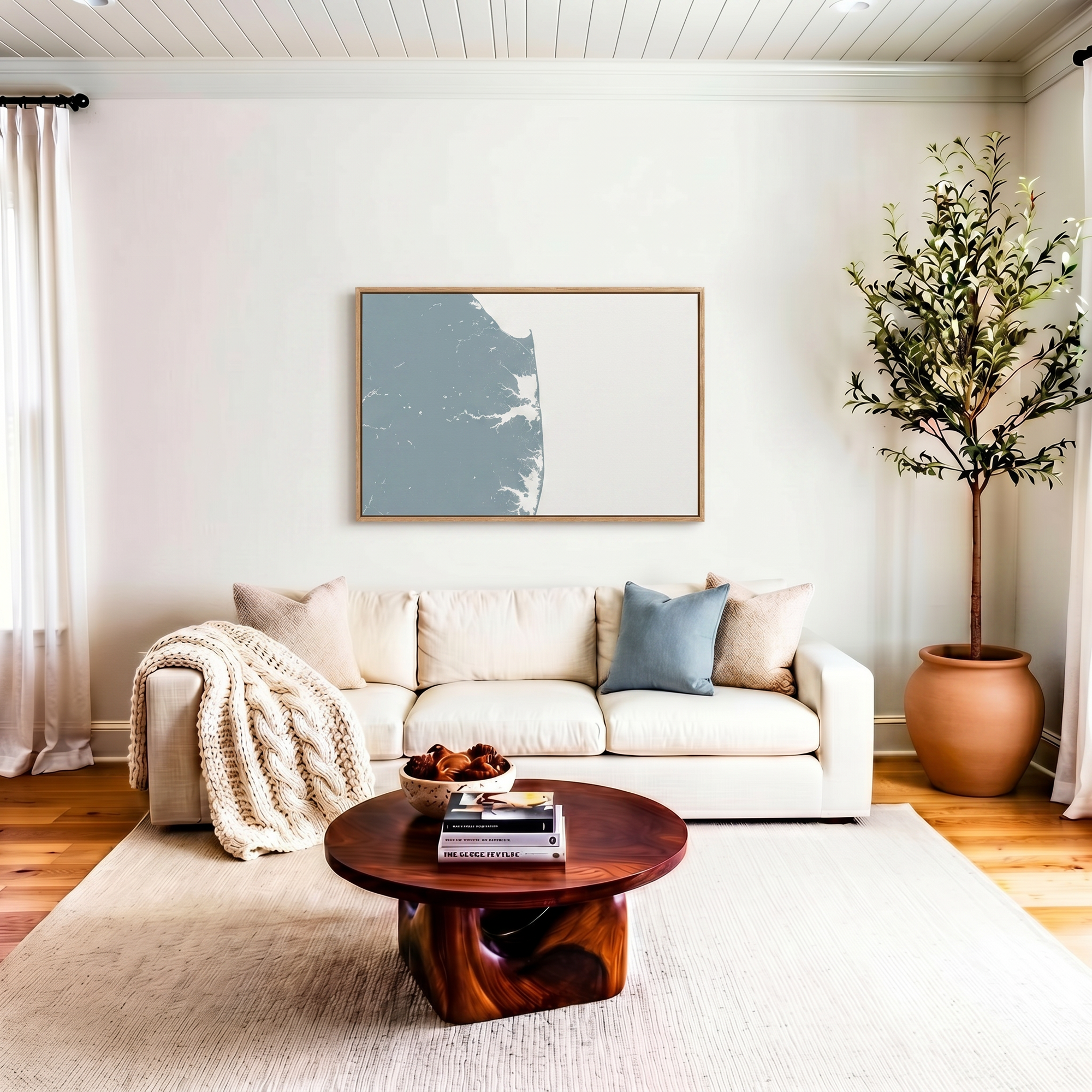 Delaware Beaches canvas map art in livingroom setting