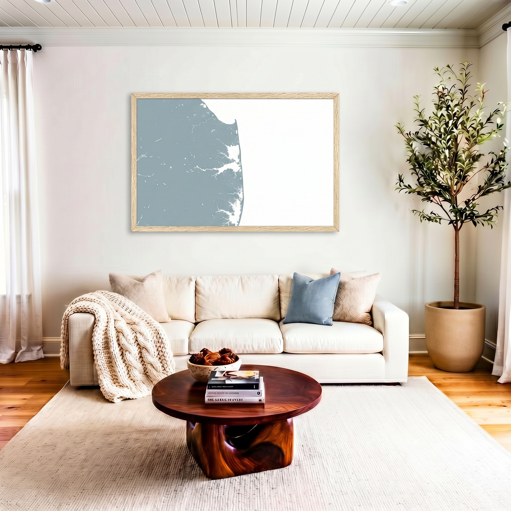 Delaware Beaches matte map art in livingroom setting