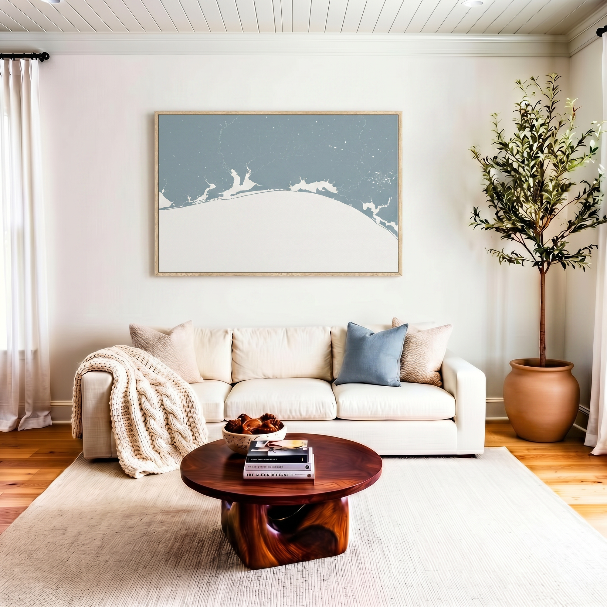 Emerald Coast canvas map art in livingroom setting