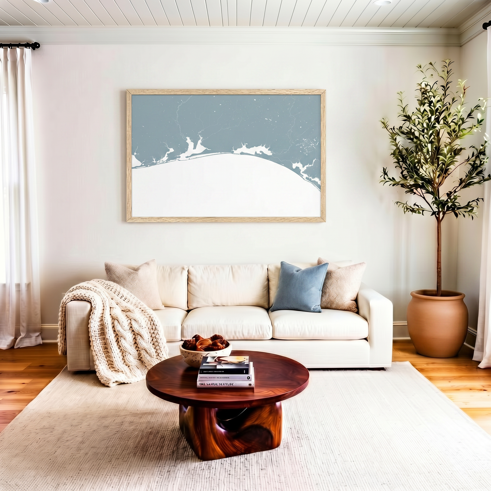 Emerald Coast matte map art in livingroom setting