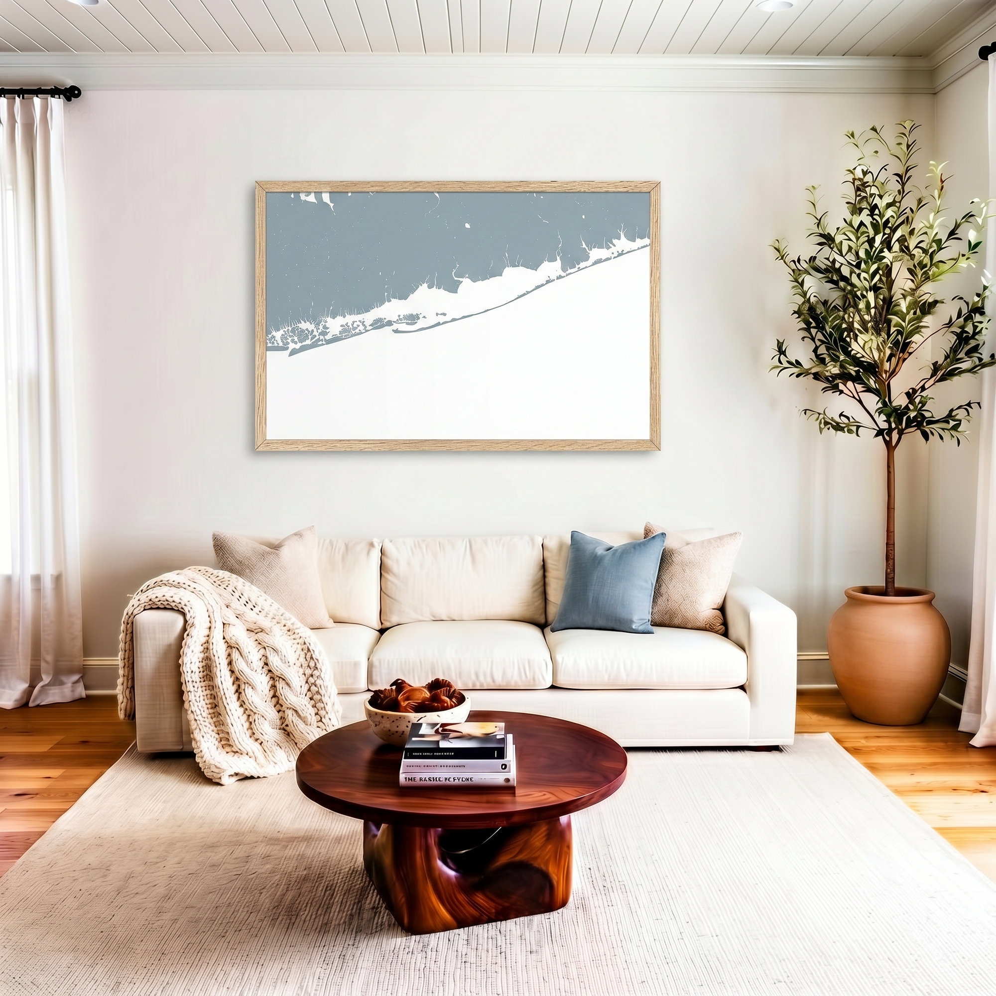 Fire Island matte map art in livingroom setting