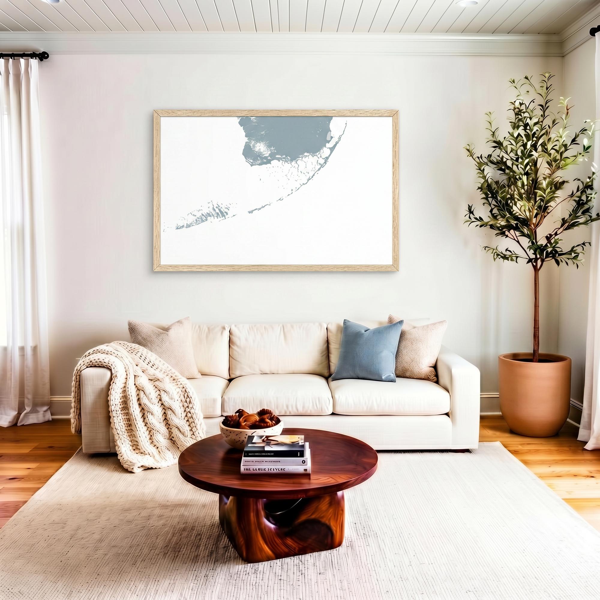 Florida Keys matte map art in livingroom setting