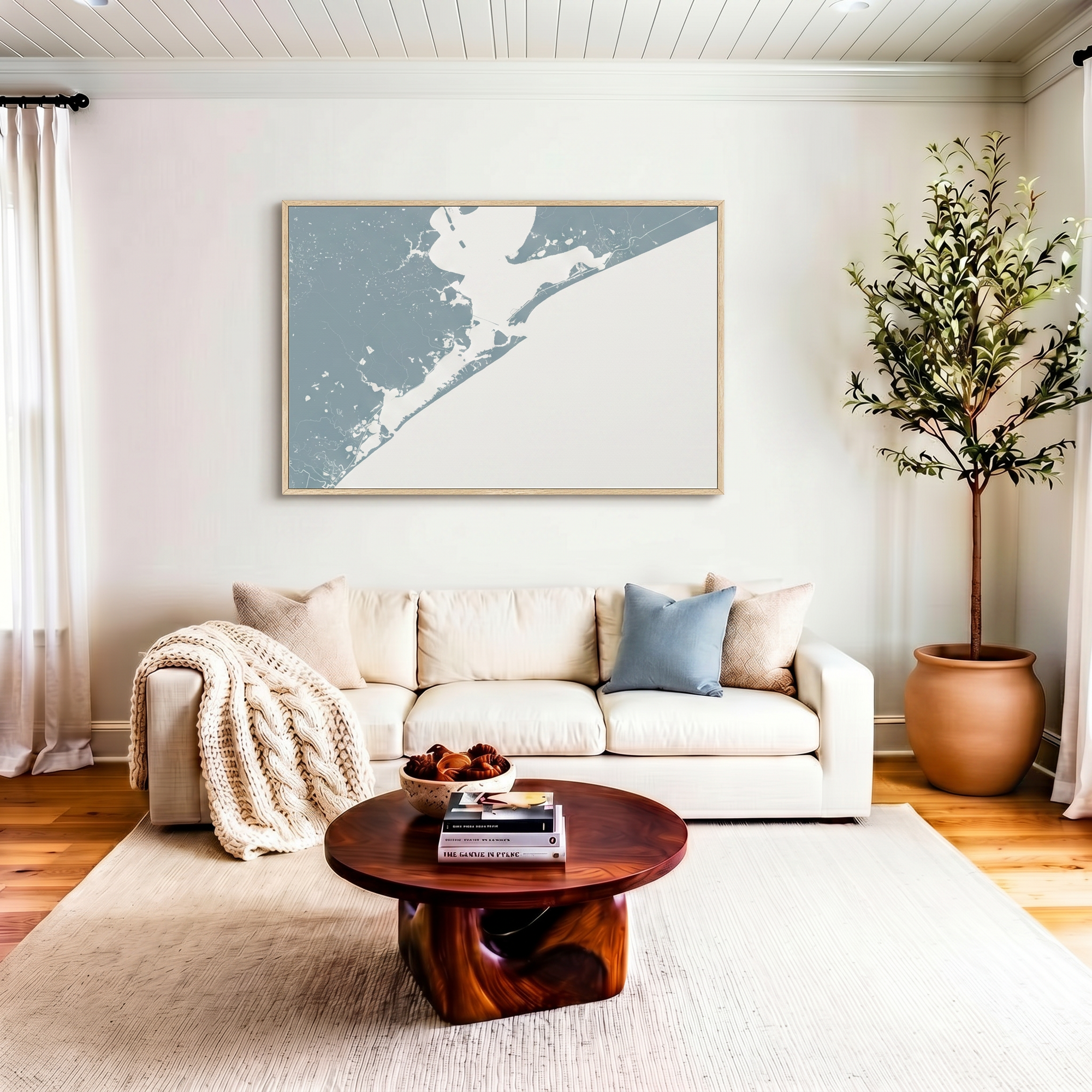 Galveston canvas map art in livingroom setting