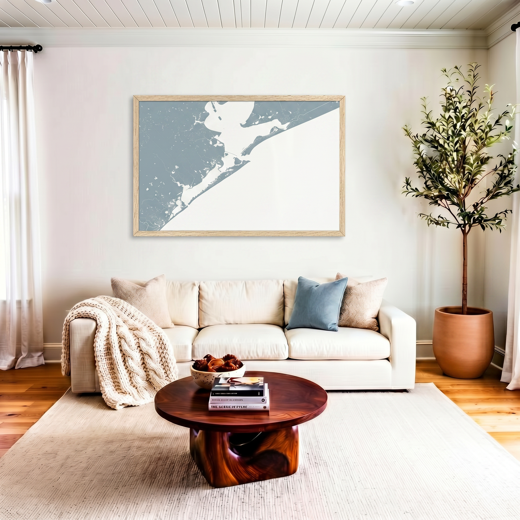 Galveston matte map art in livingroom setting