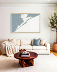 Galveston matte map art in livingroom setting