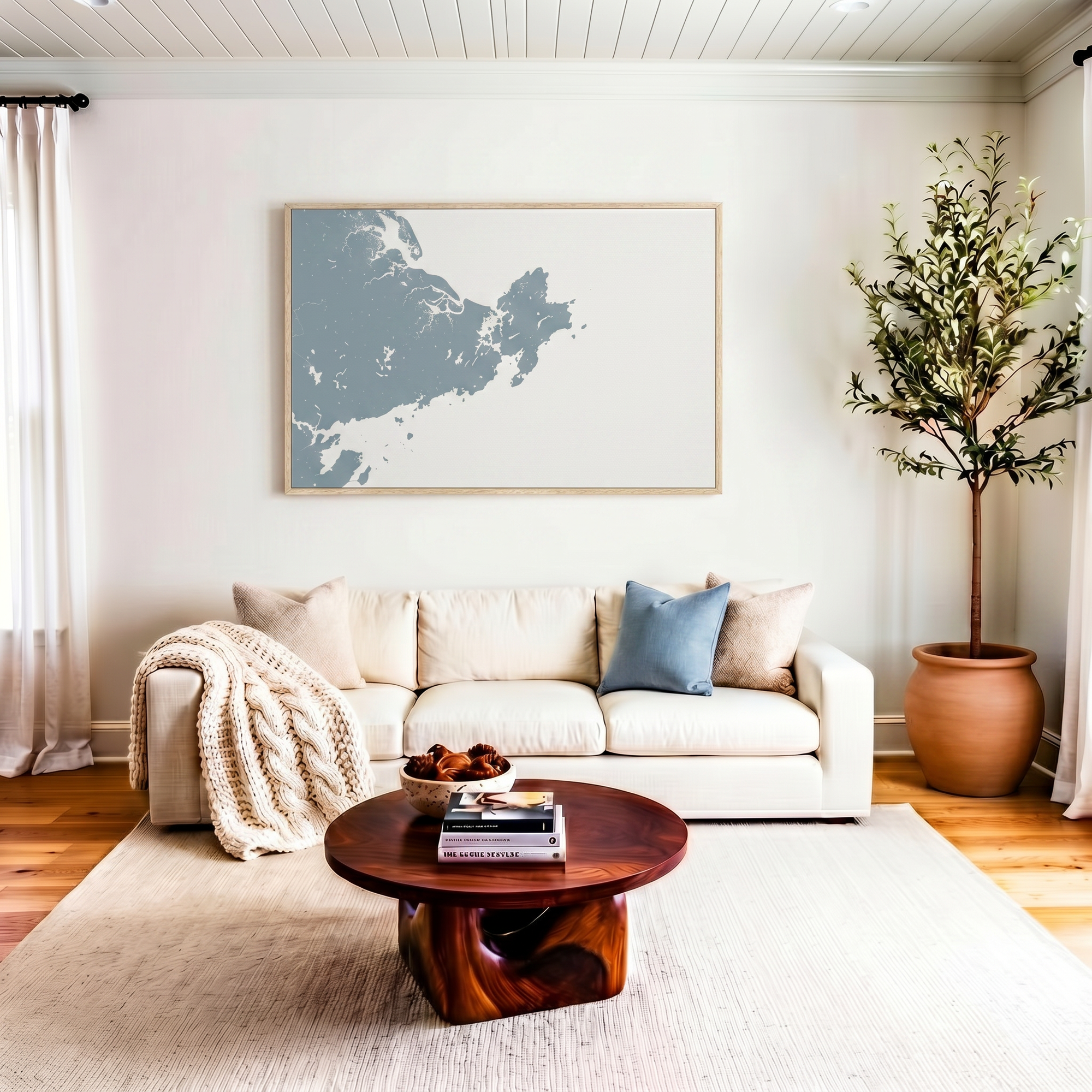 Gloucester canvas map art in livingroom setting