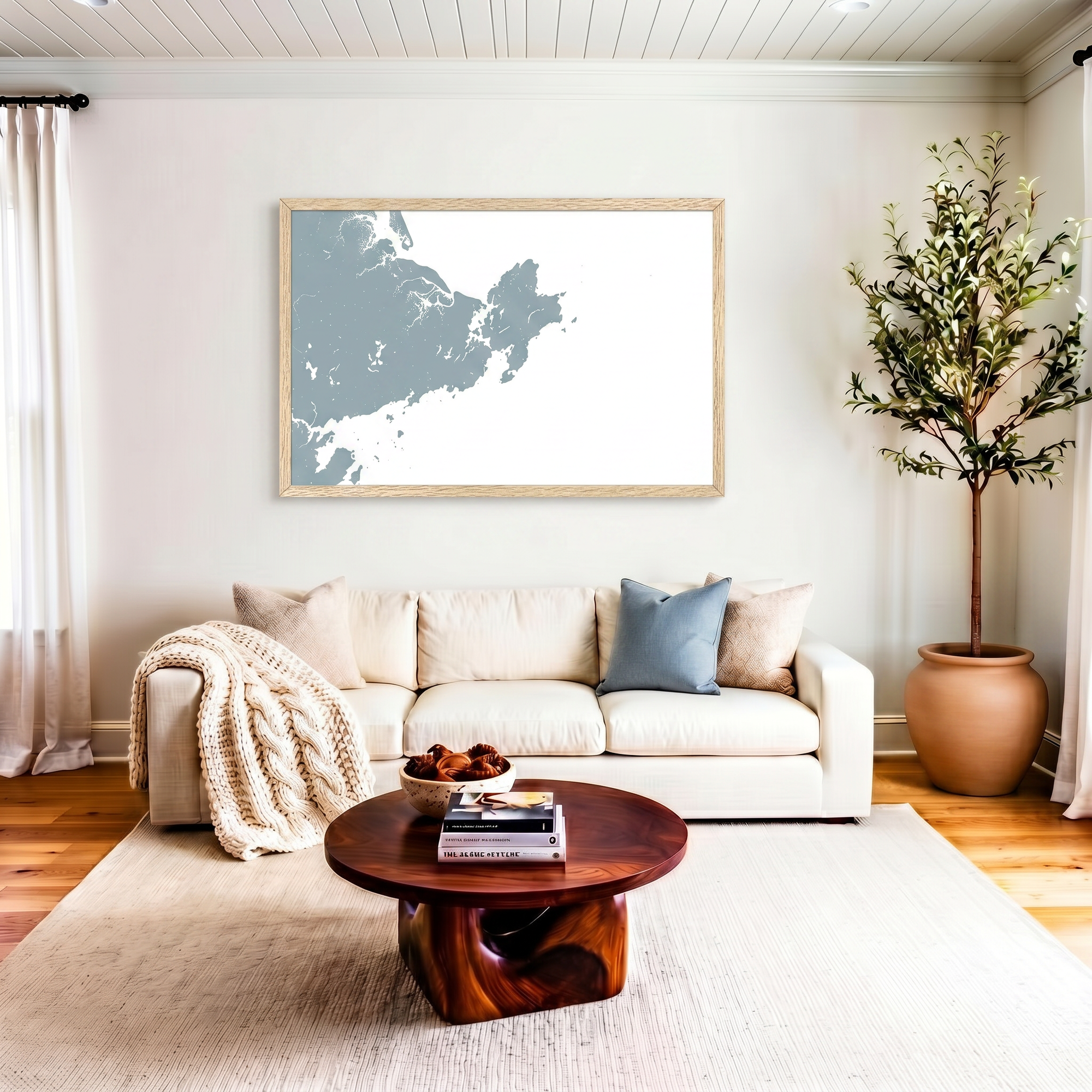 Gloucester matte map art in livingroom setting
