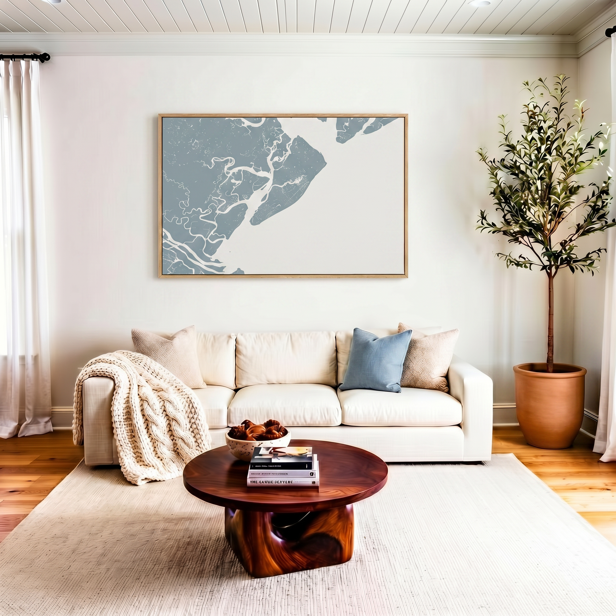 Hilton Head Island canvas map art in livingroom setting