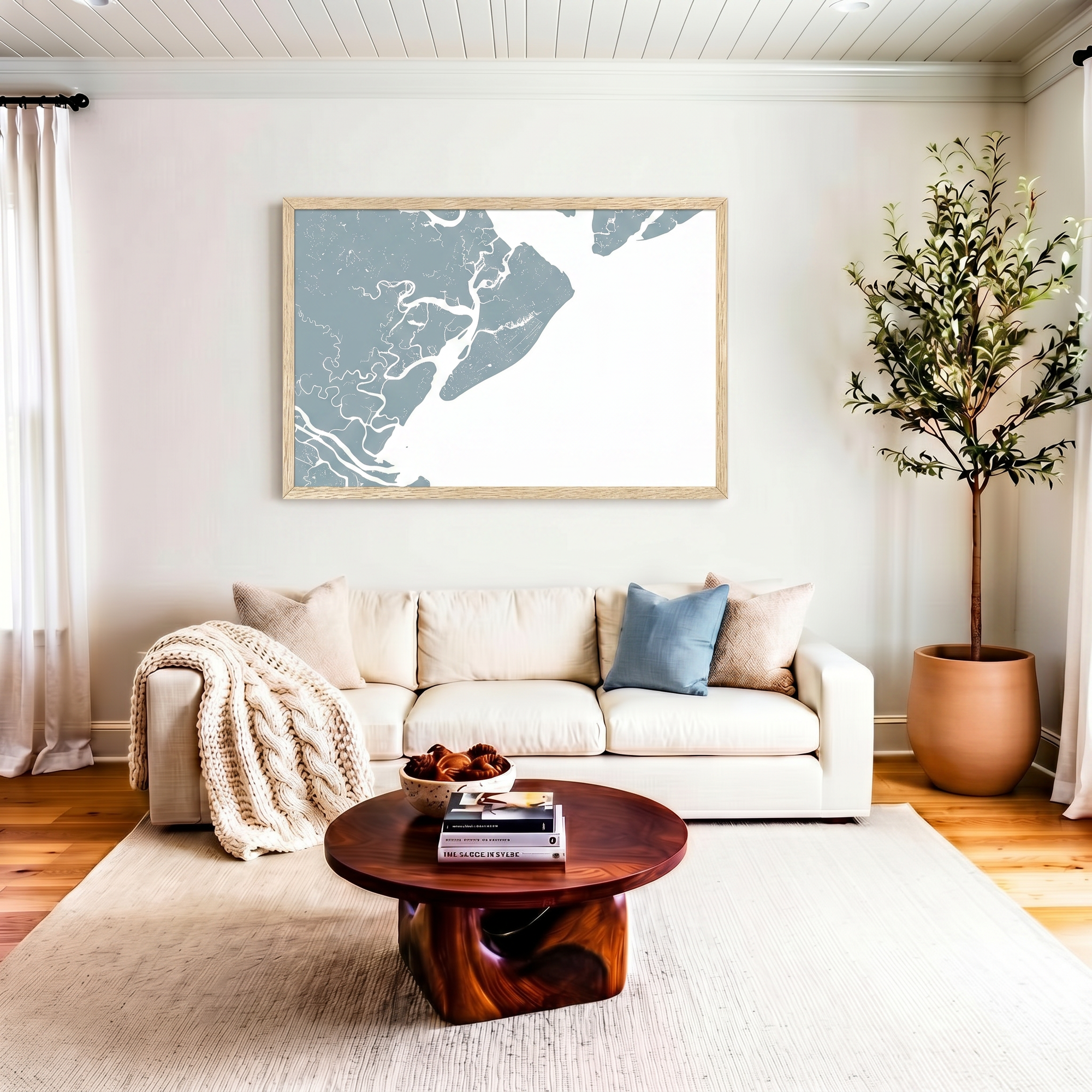 Hilton Head Island matte map art in livingroom setting