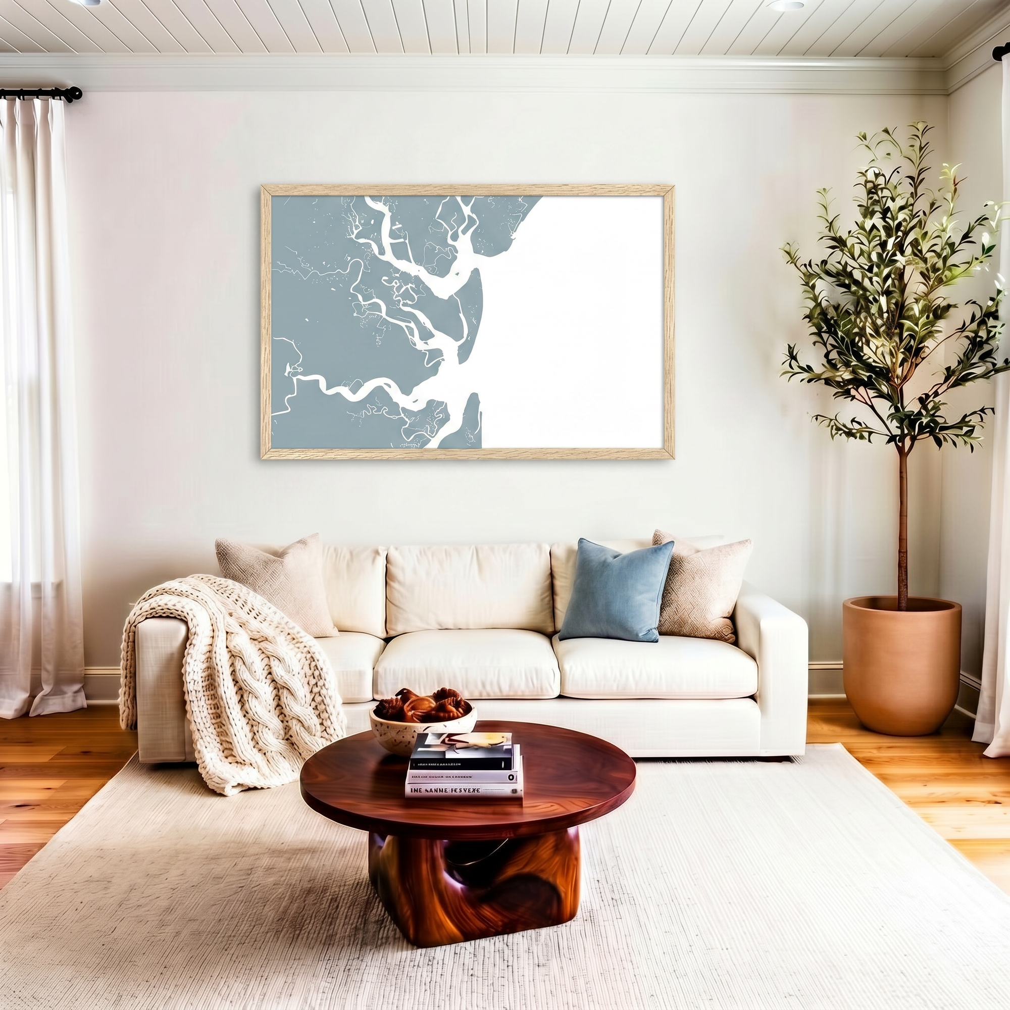 Jekyll Island matte map art in livingroom setting