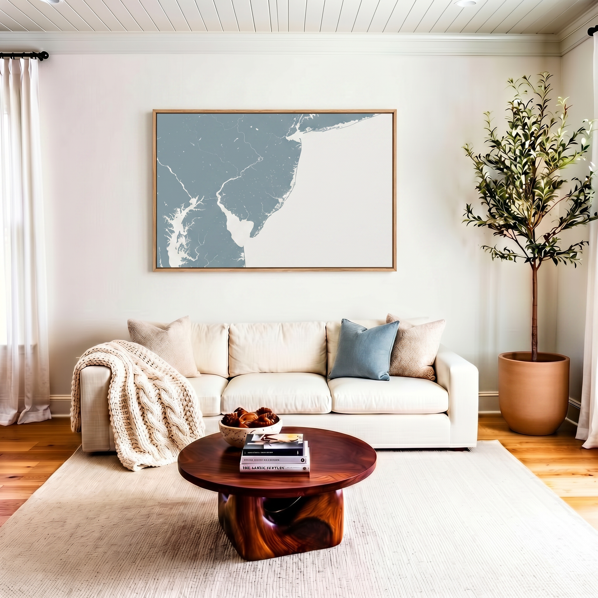 Jersey Shore canvas map art in livingroom setting