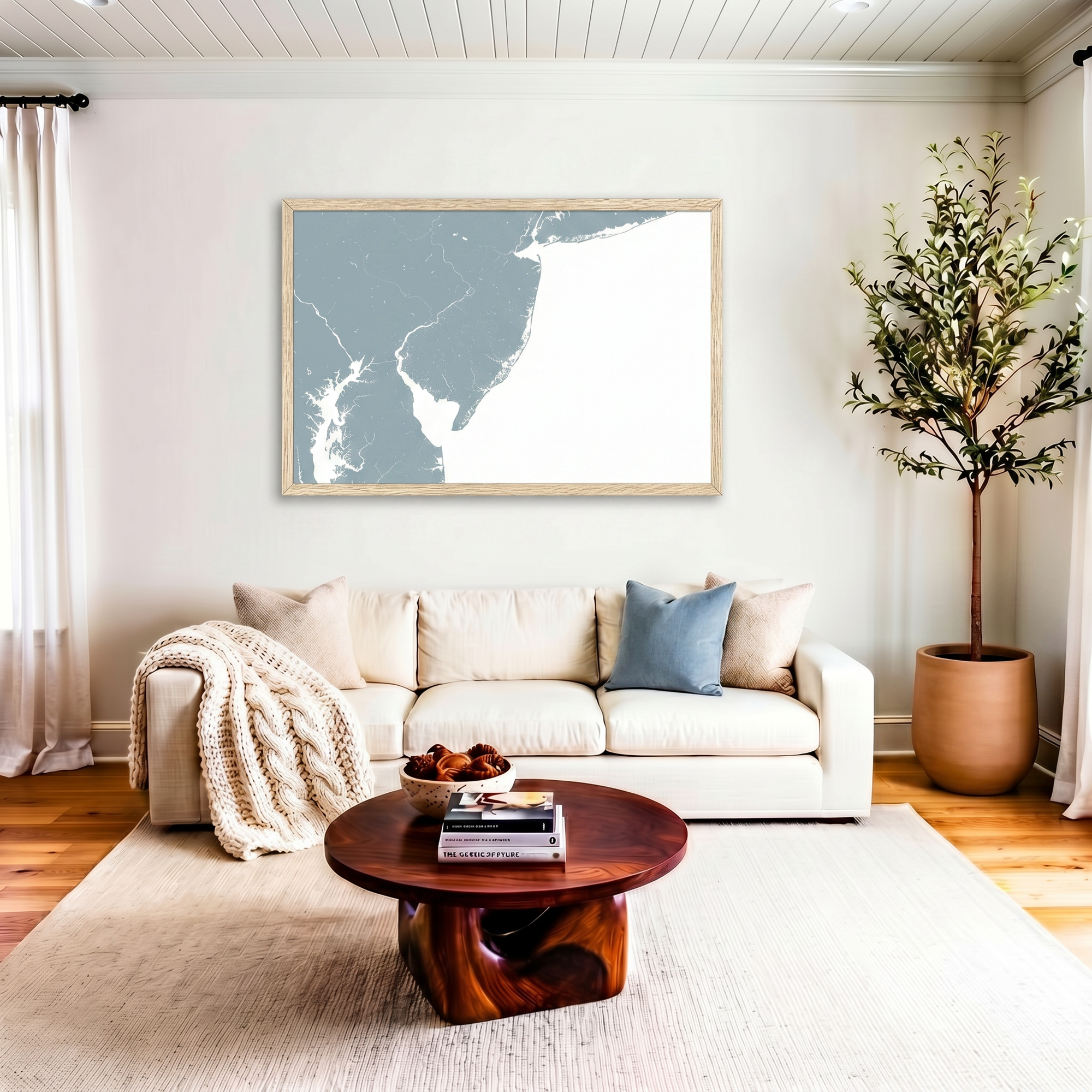Jersey Shore matte map art in livingroom setting
