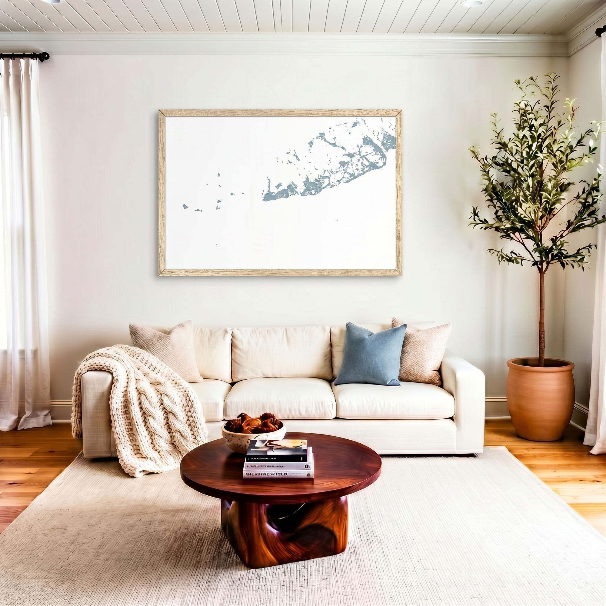 Key West matte map art in livingroom setting
