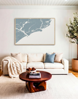 Kiawah Island canvas map art in livingroom setting