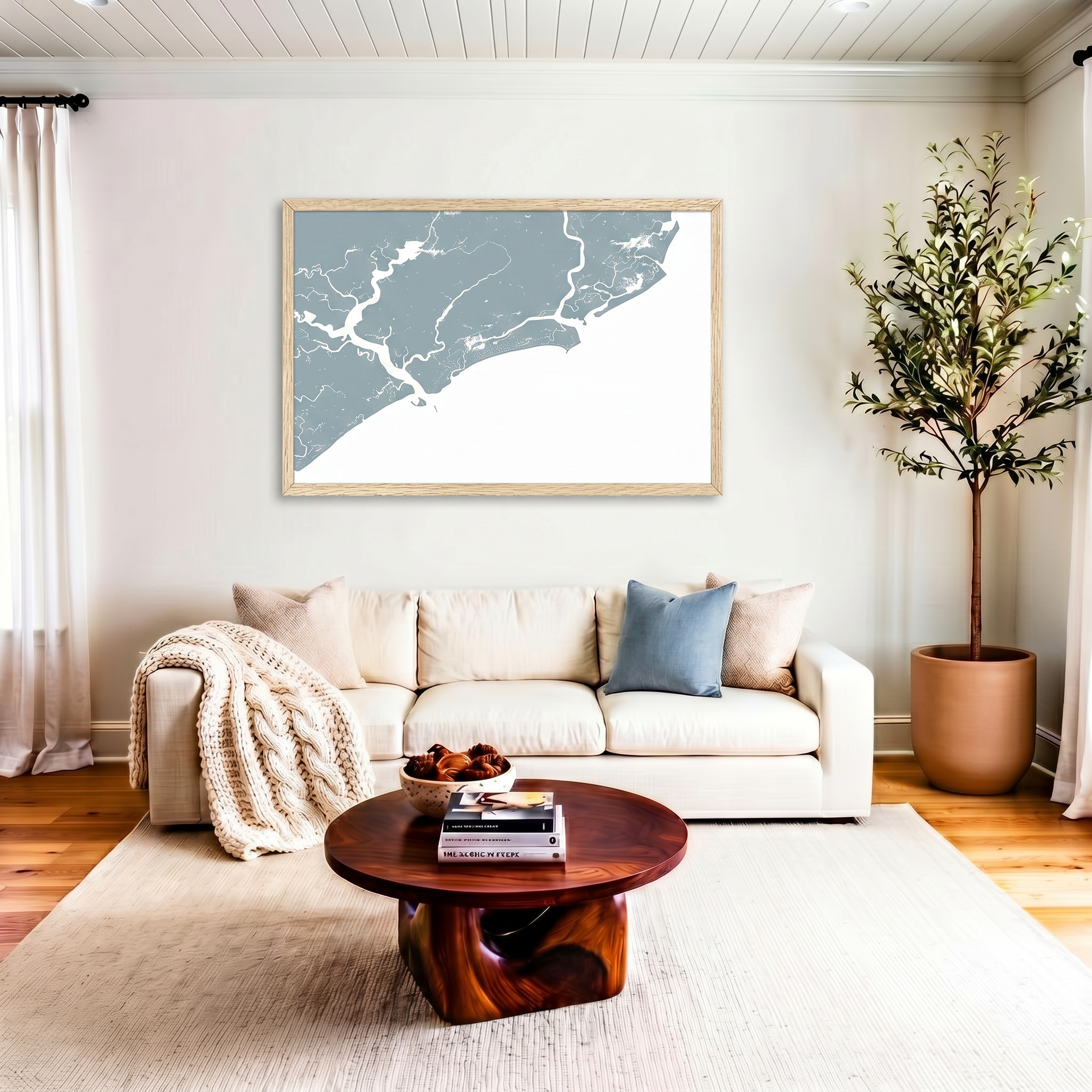 Kiawah Island matte map art in livingroom setting