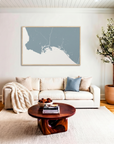 Long Beach canvas map art in livingroom setting