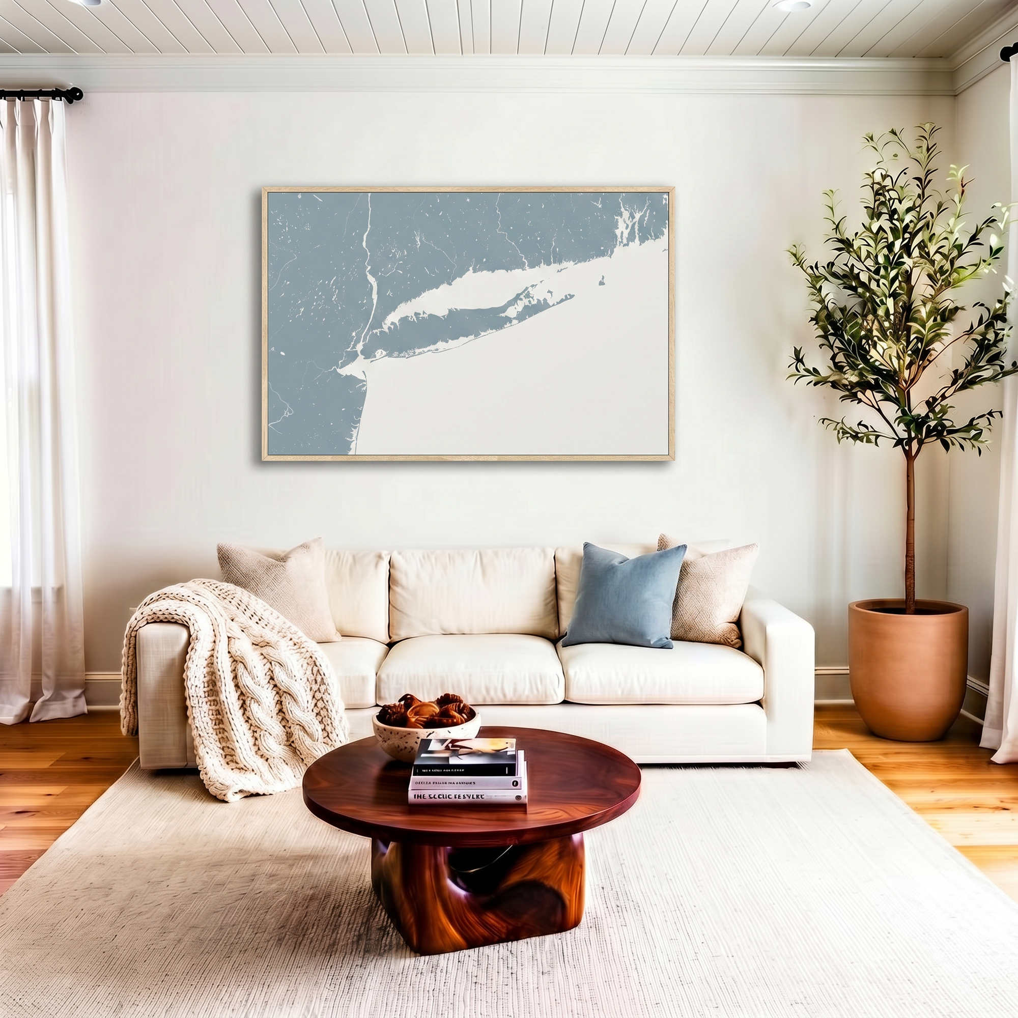 Long Island canvas map art in livingroom setting