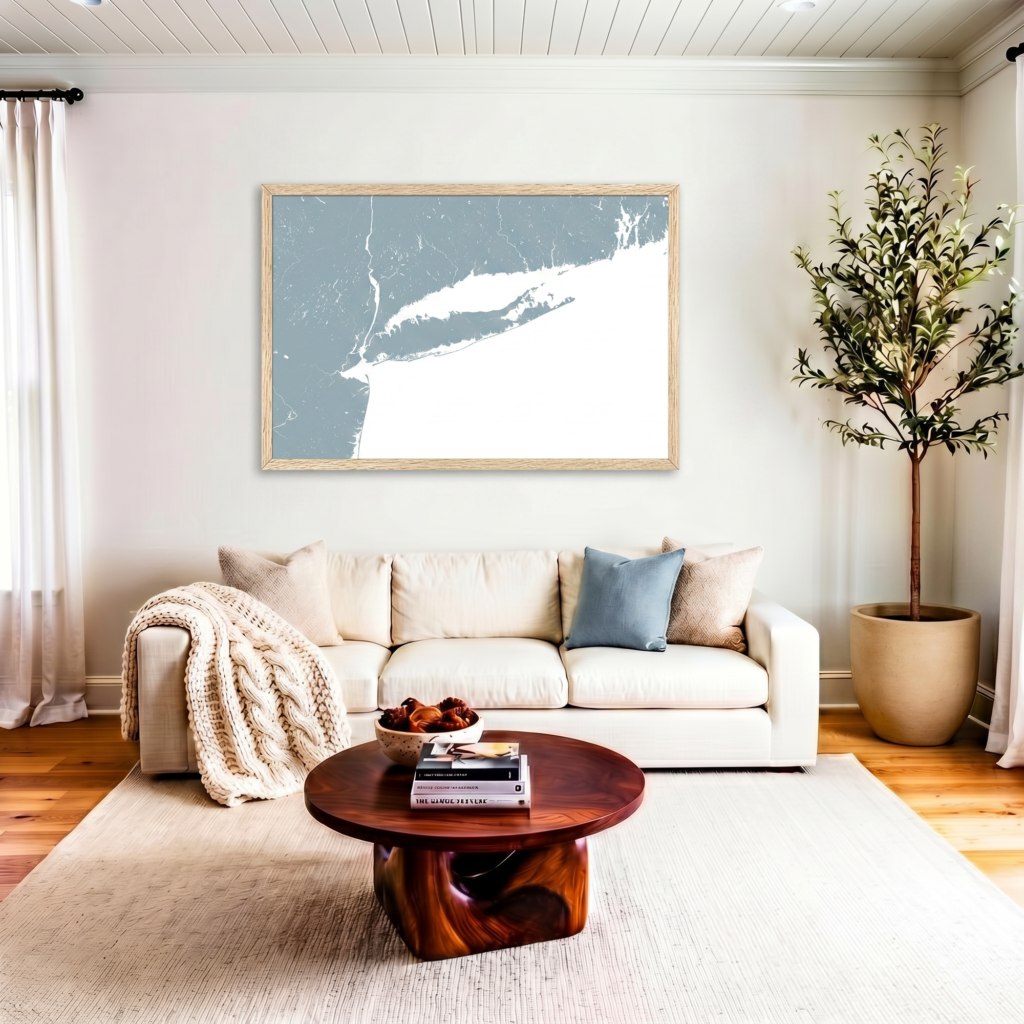 Long Island matte map art in livingroom setting