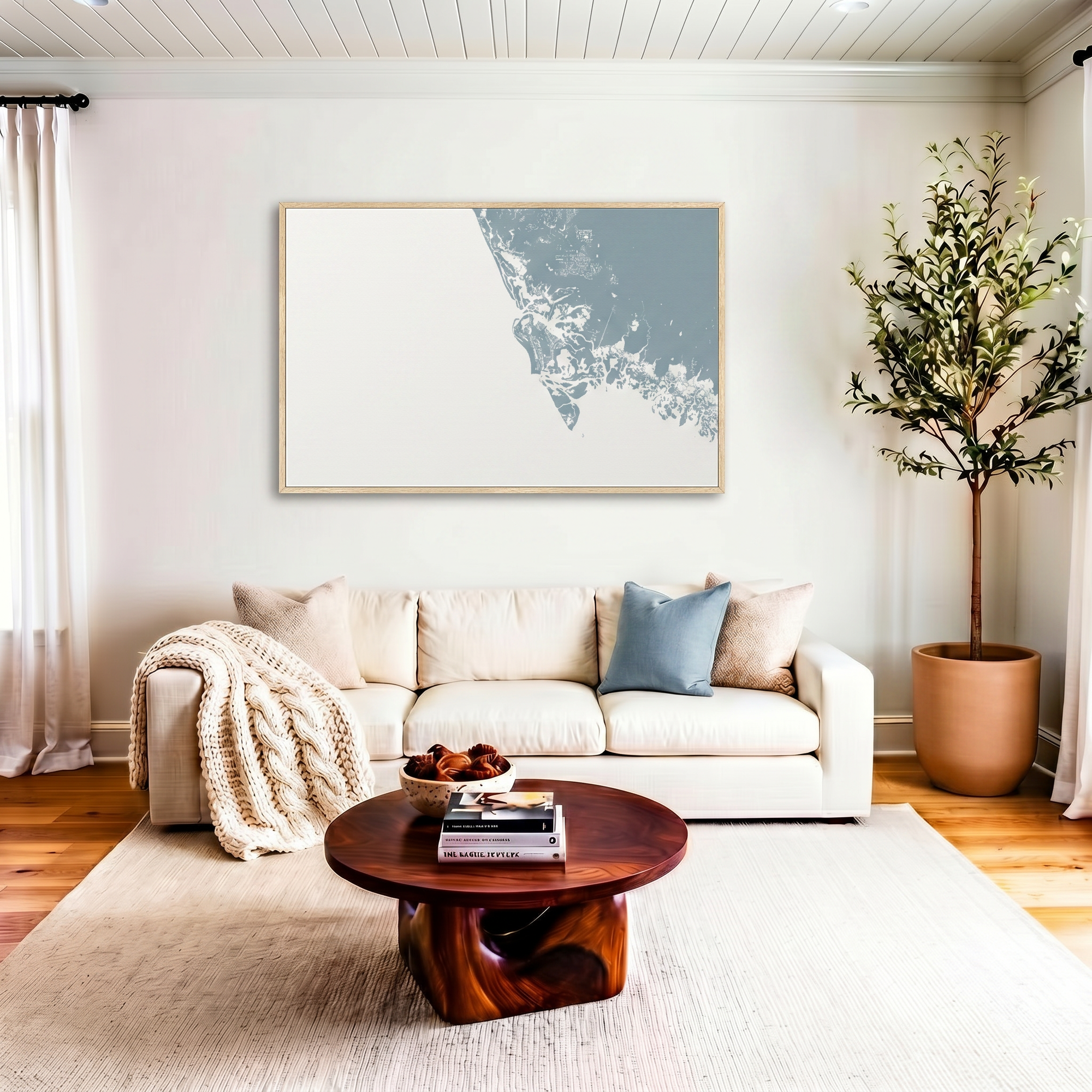 Marco Island canvas map art in livingroom setting