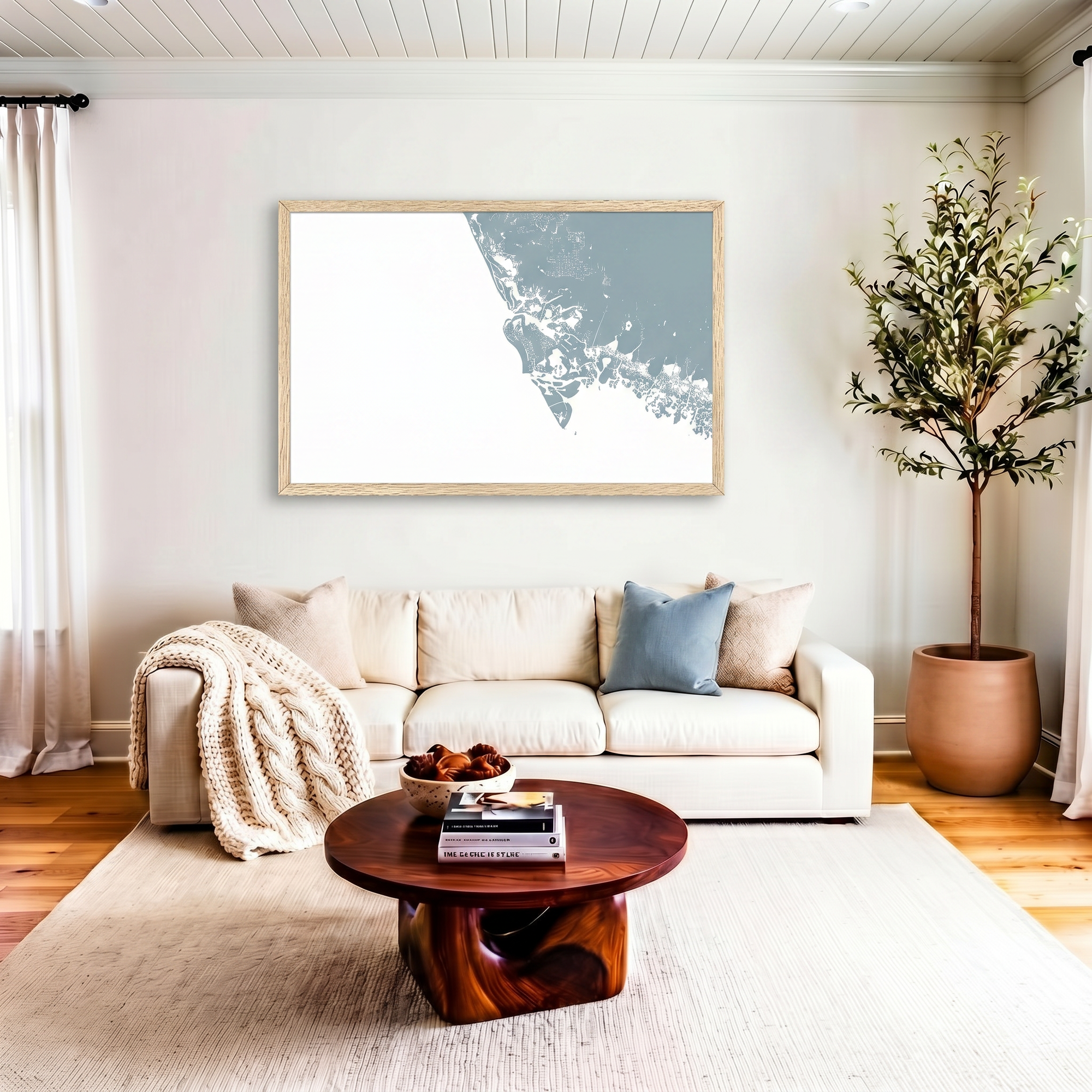Marco Island matte map art in livingroom setting