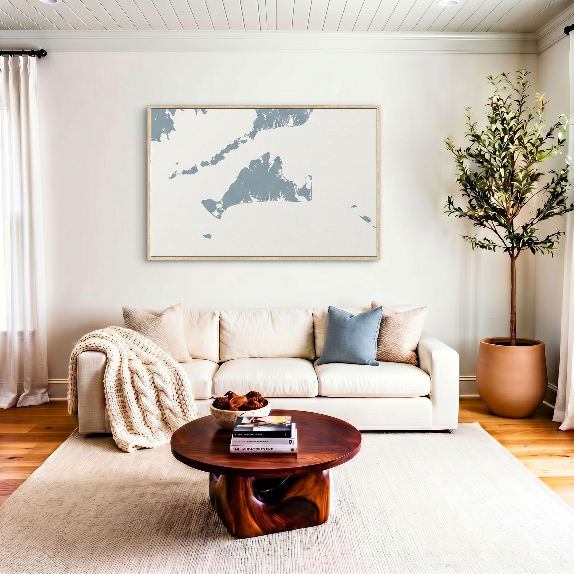 Martha's Vineyard canvas map art in livingroom setting