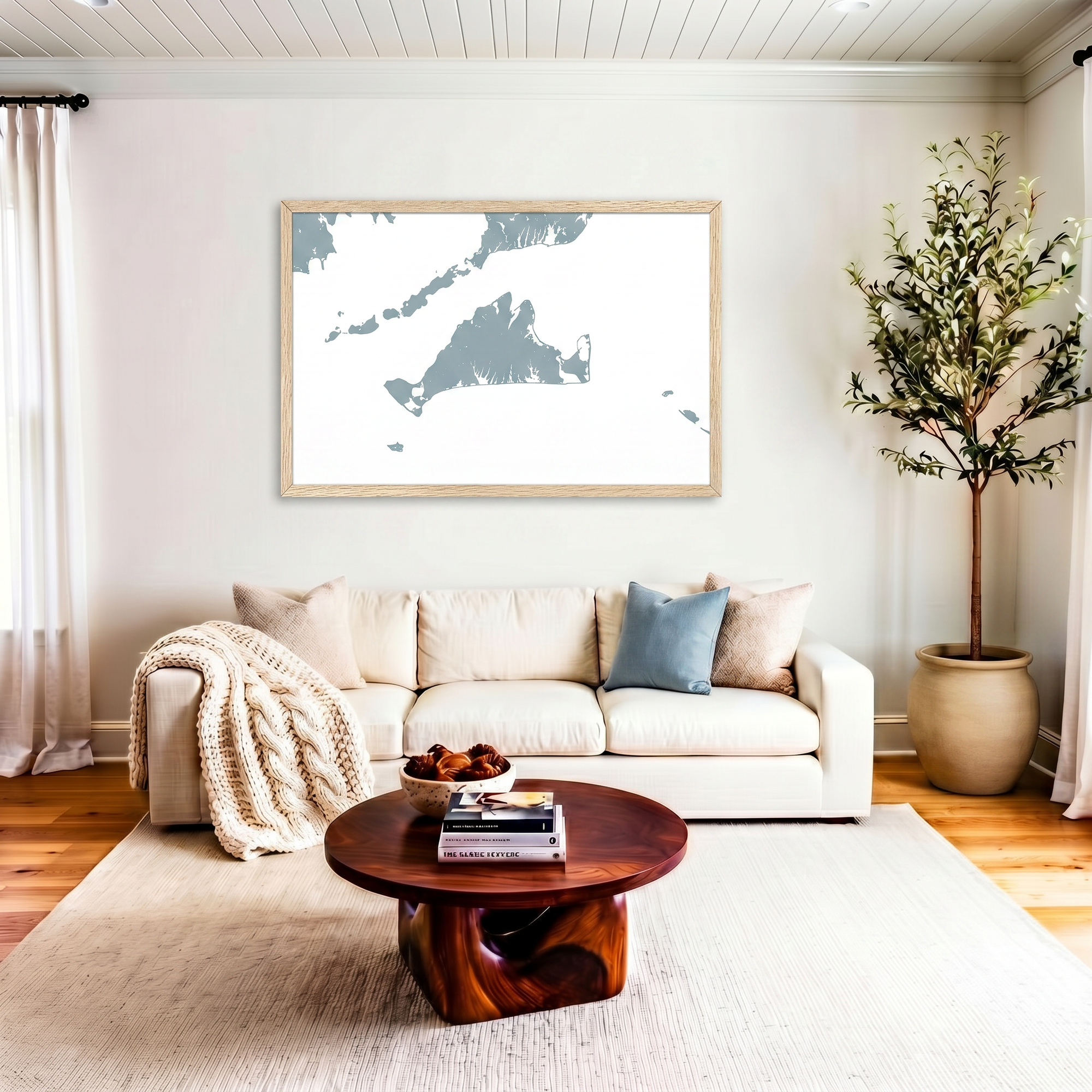 Martha's Vineyard matte map art in livingroom setting
