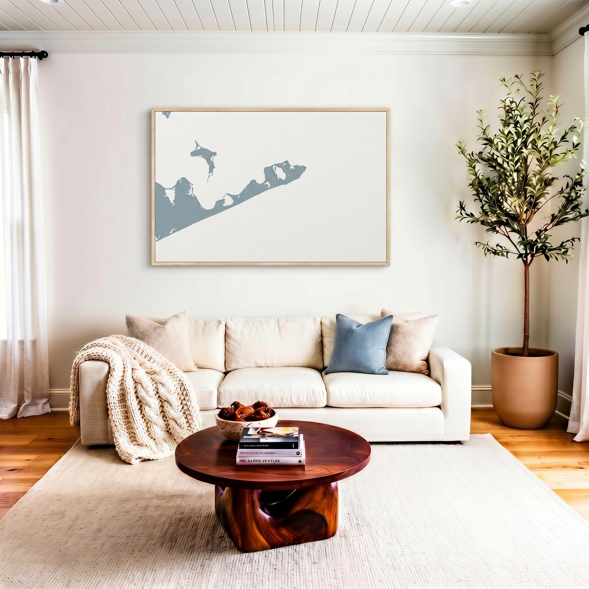 Montauk canvas map art in livingroom setting