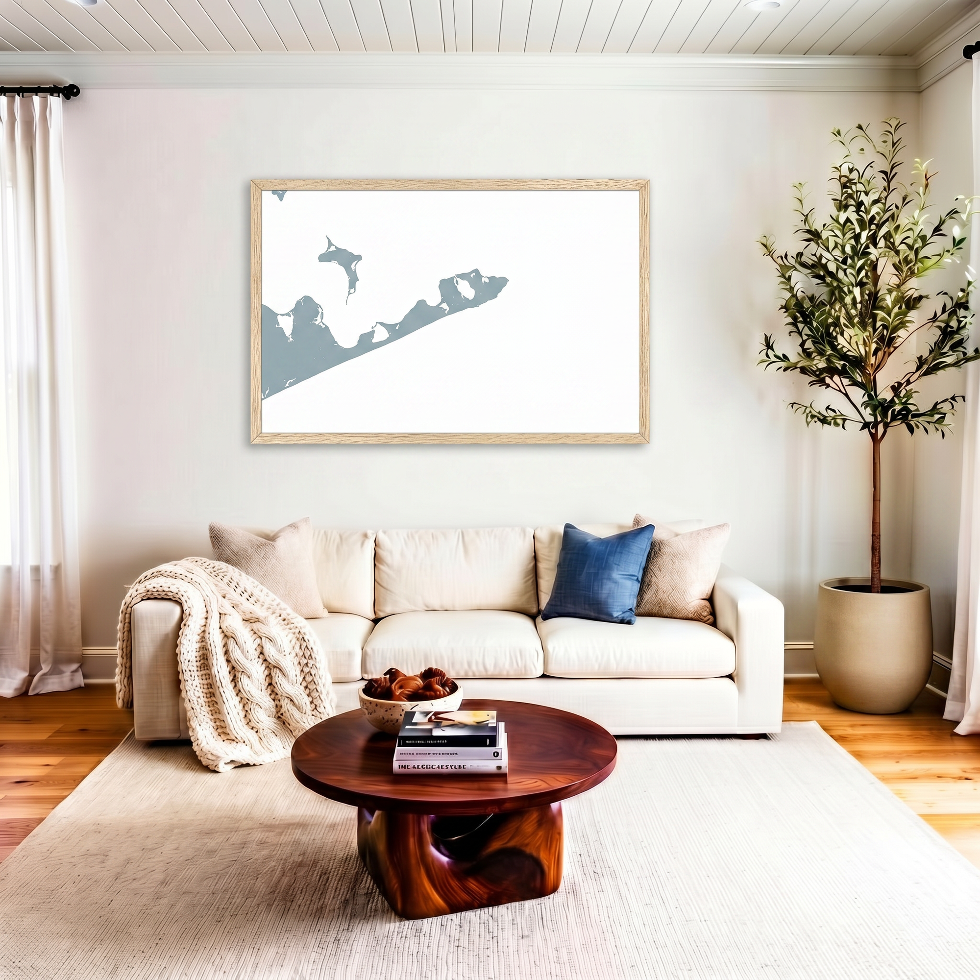 Montauk matte map art in livingroom setting