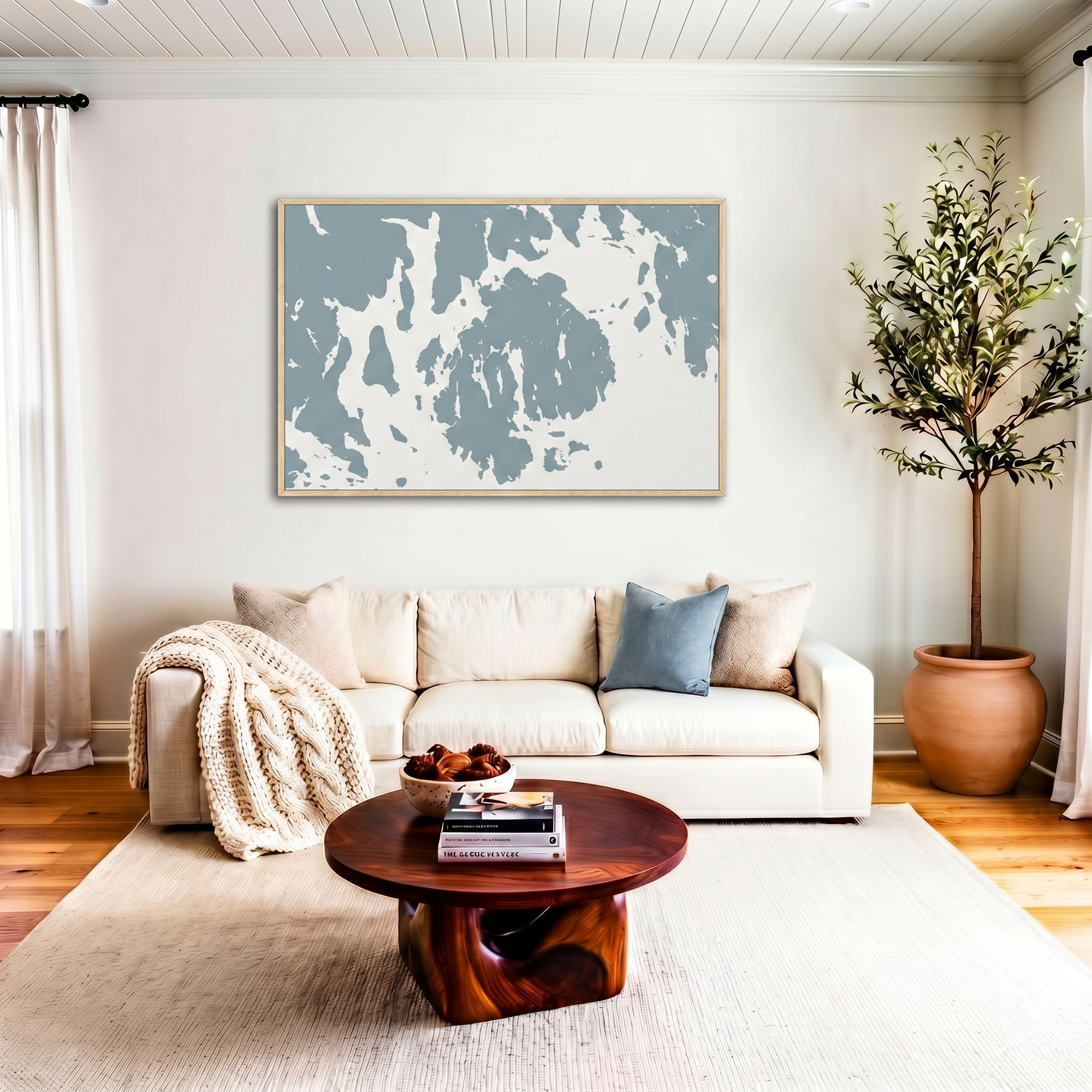 Mount Desert canvas map art in livingroom setting