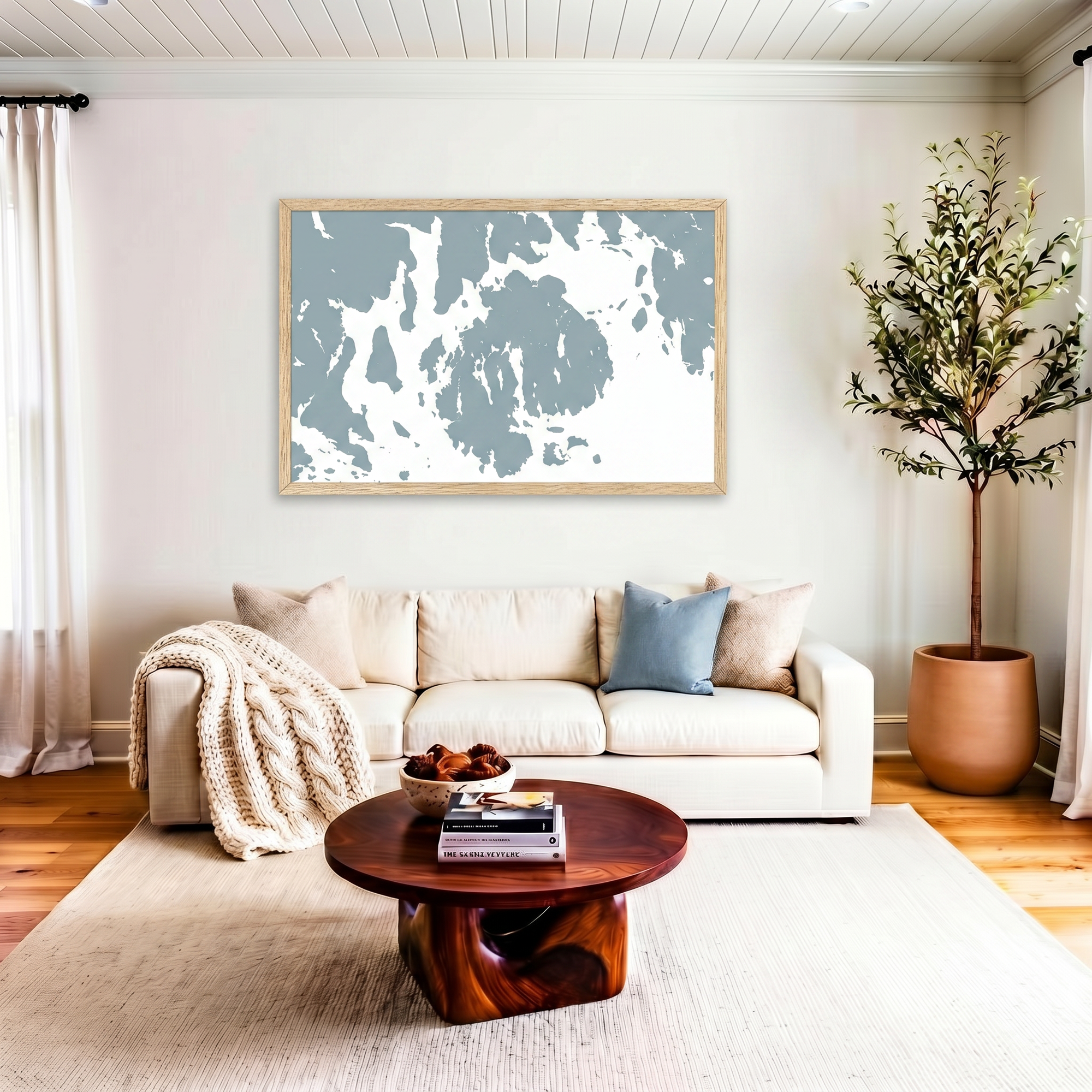 Mount Desert matte map art in livingroom setting
