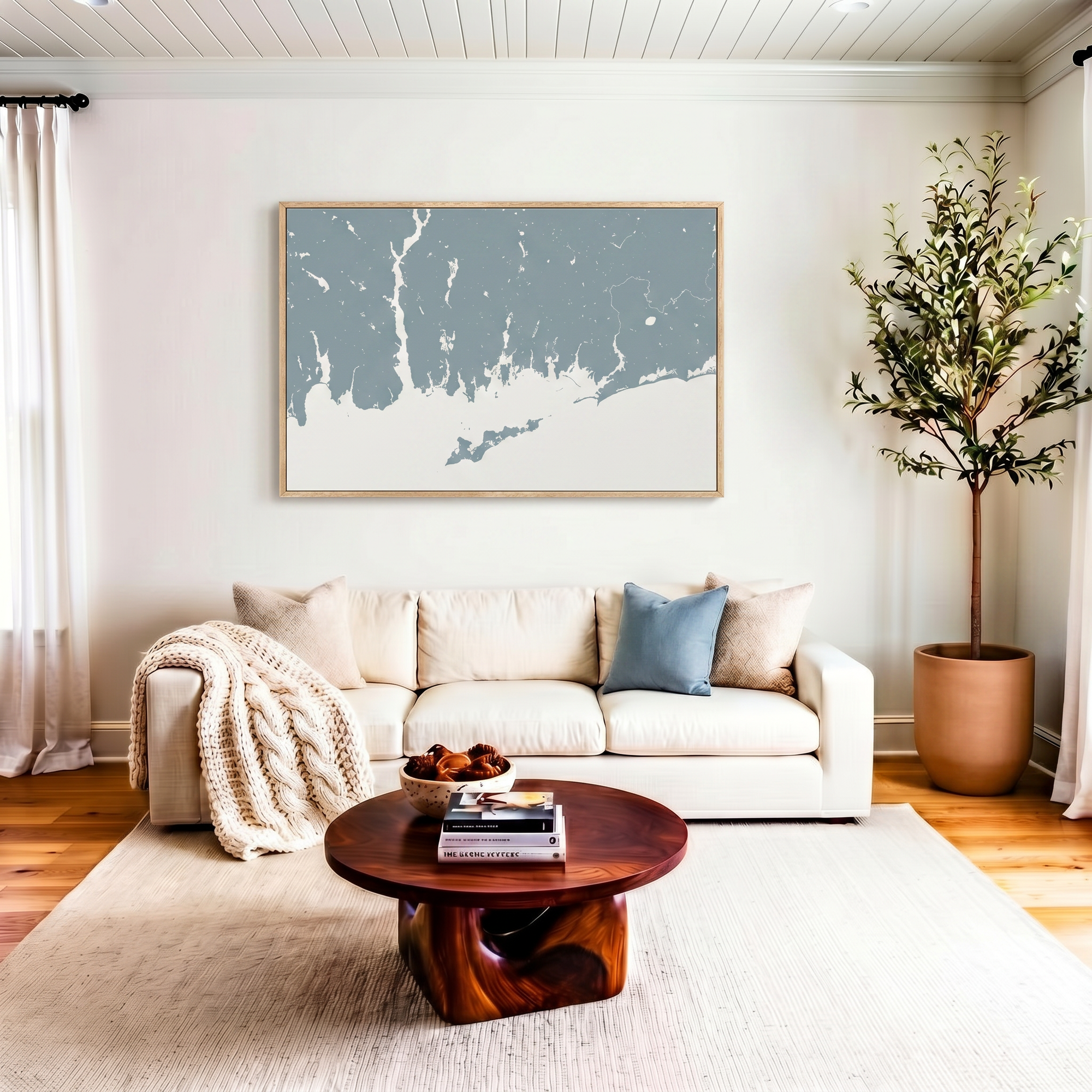 Mystic canvas map art in livingroom setting