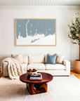 Mystic matte map art in livingroom setting
