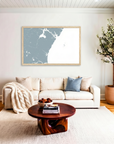 New Hampshire Coast matte map art in livingroom setting
