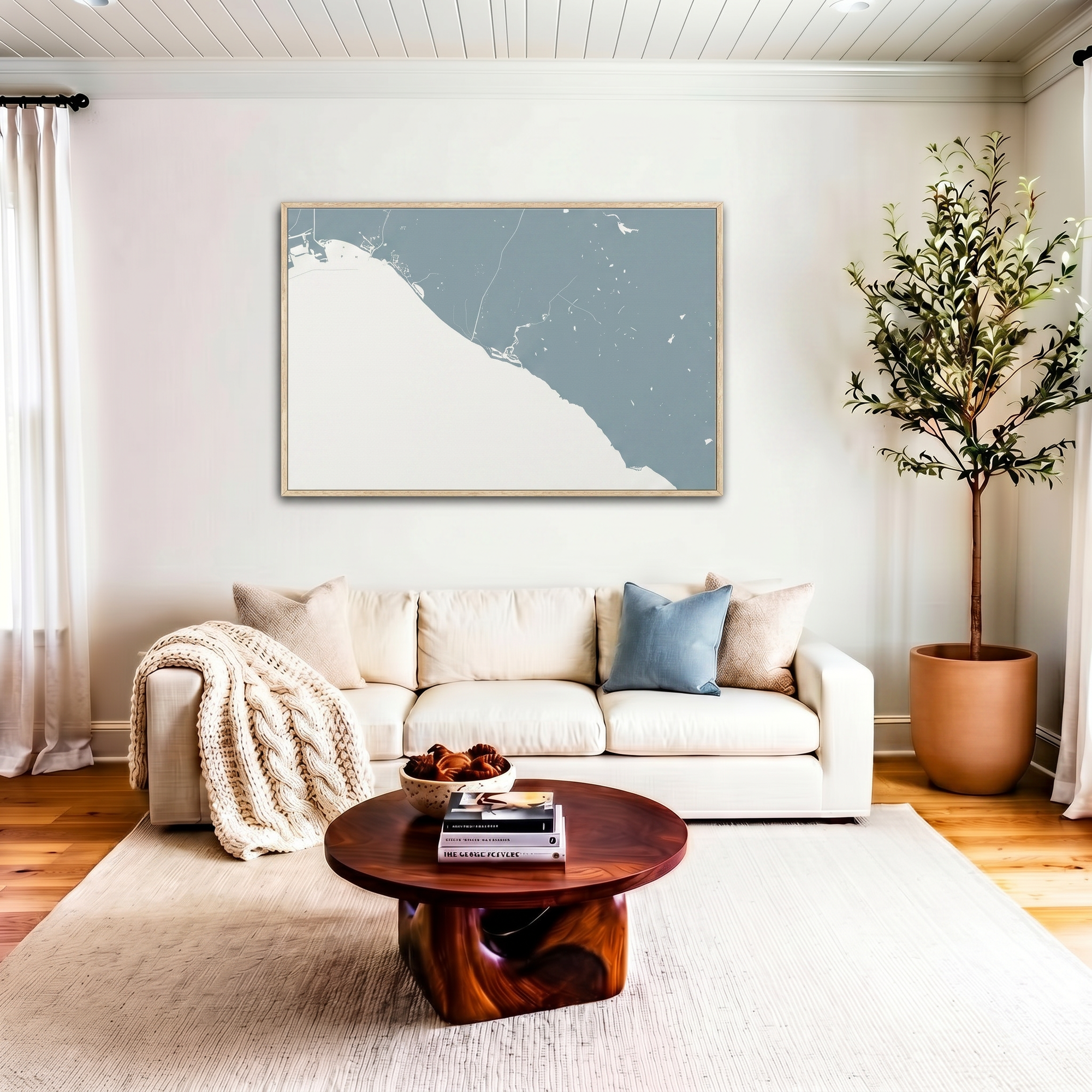 Newport Beach canvas map art in livingroom setting
