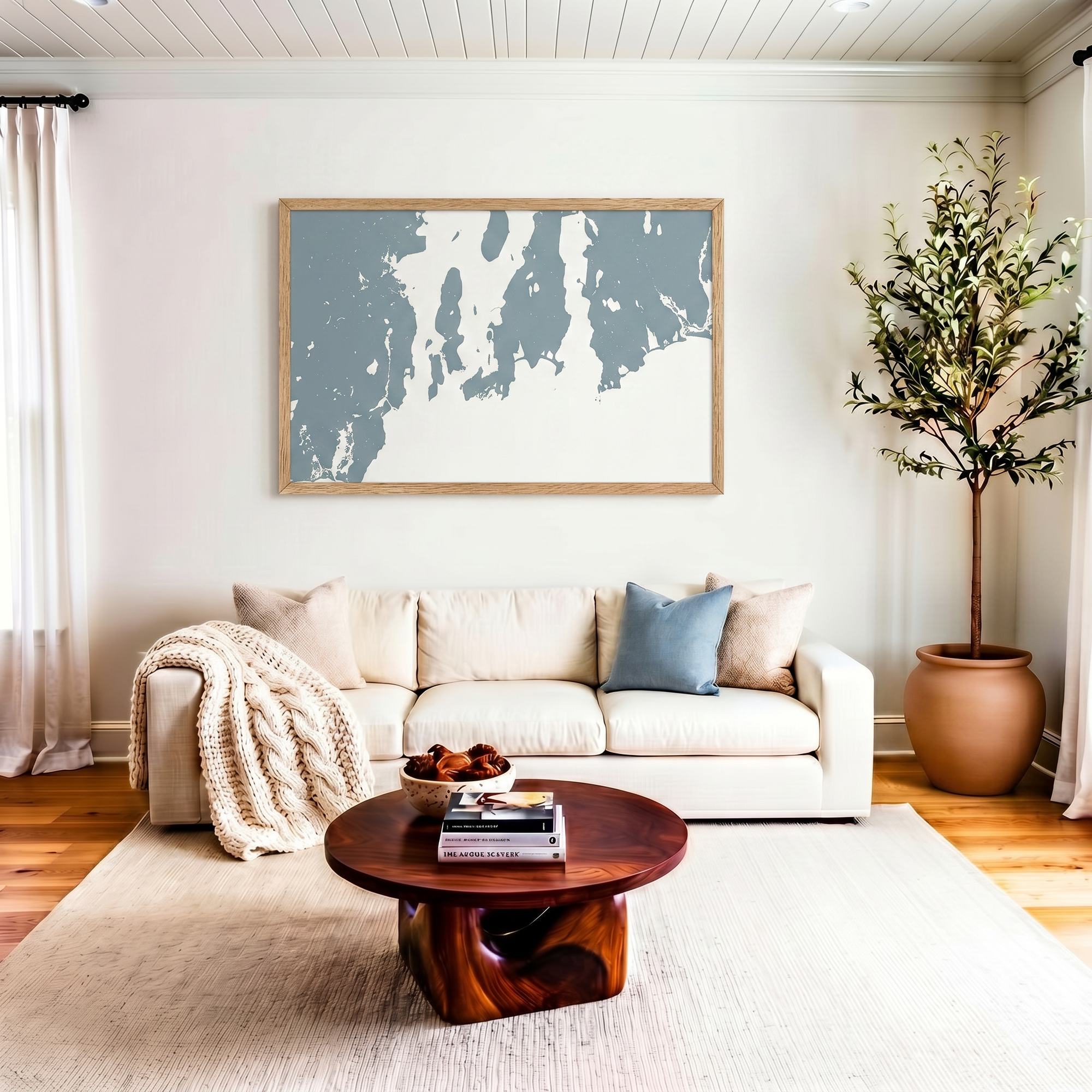 Newport matte map art in livingroom setting