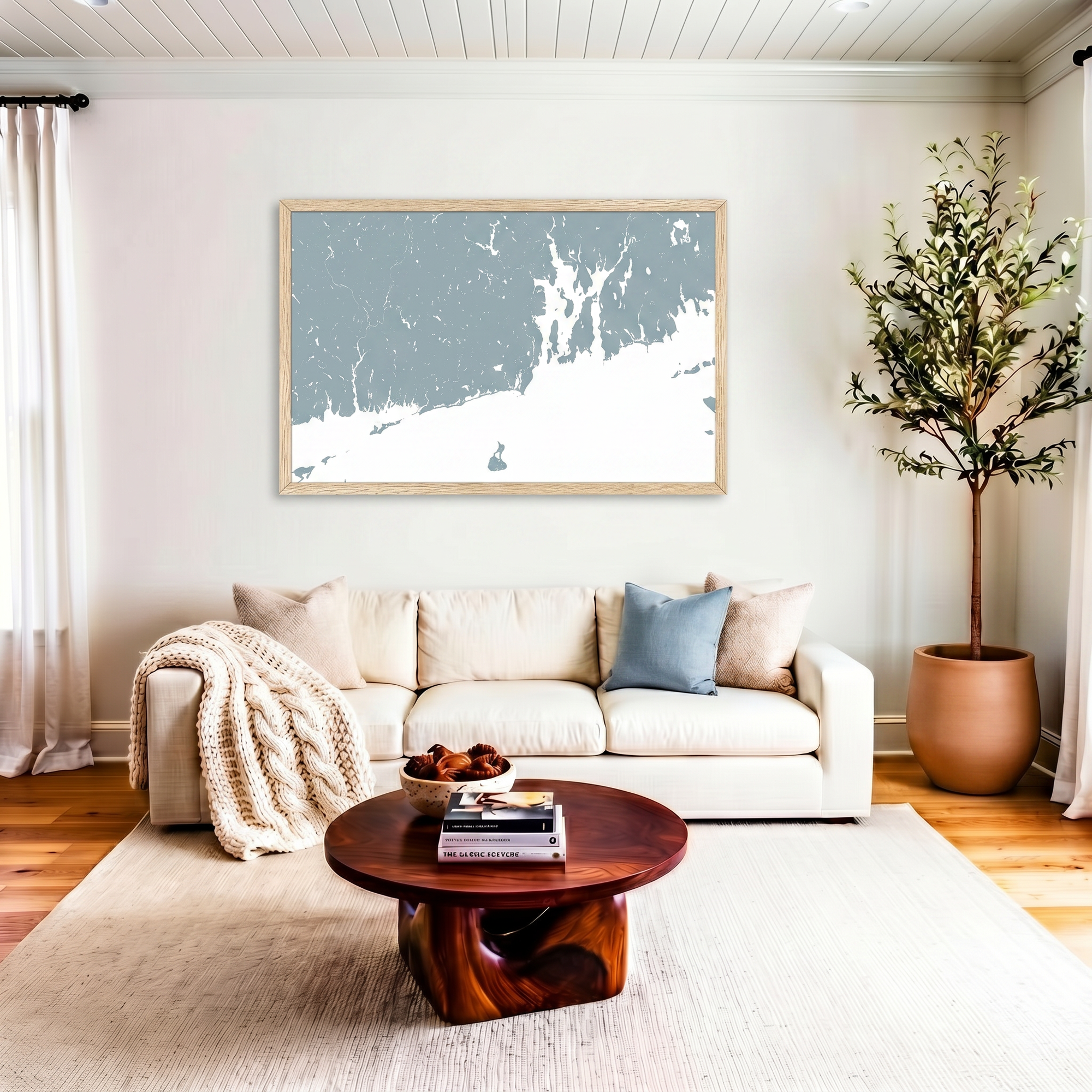 Newport matte map art in livingroom setting