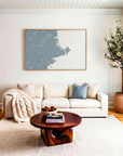 North Shore Massachusetts canvas map art in livingroom setting