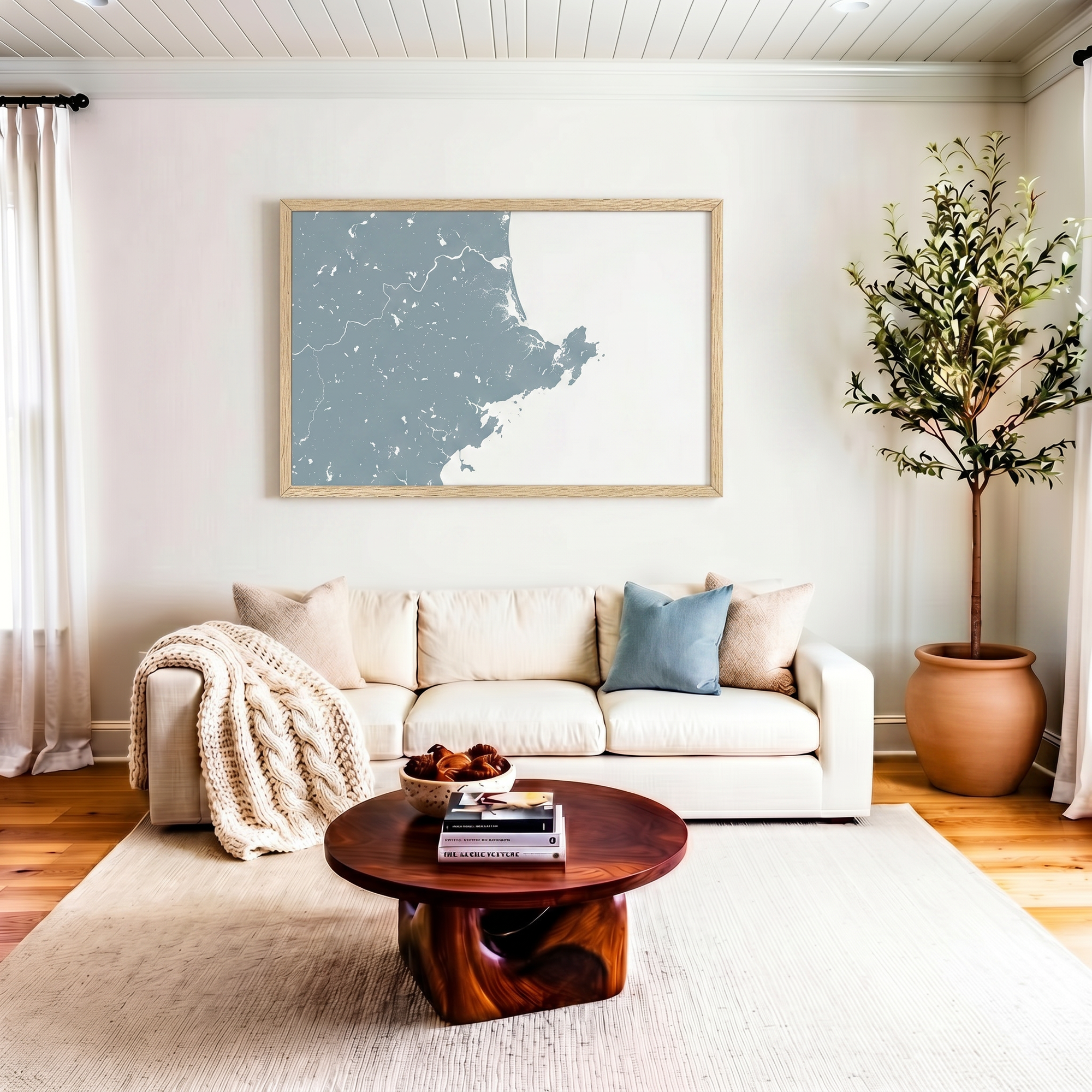 North Shore Massachusetts matte map art in livingroom setting