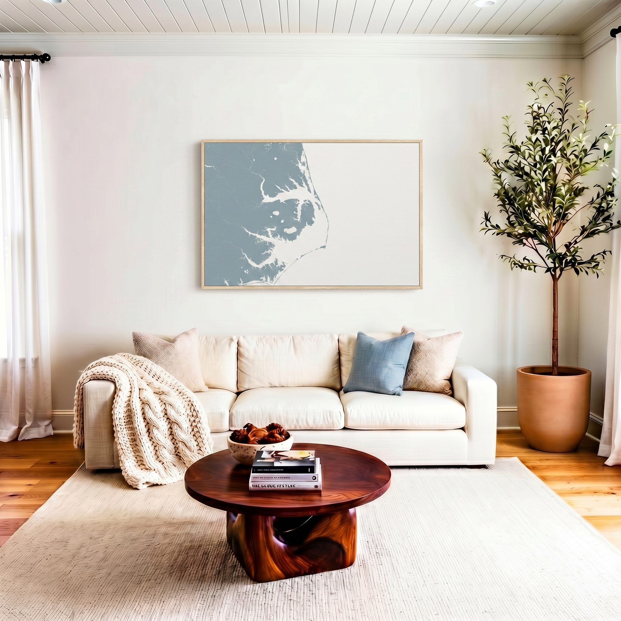 Outer Banks canvas map art in livingroom setting