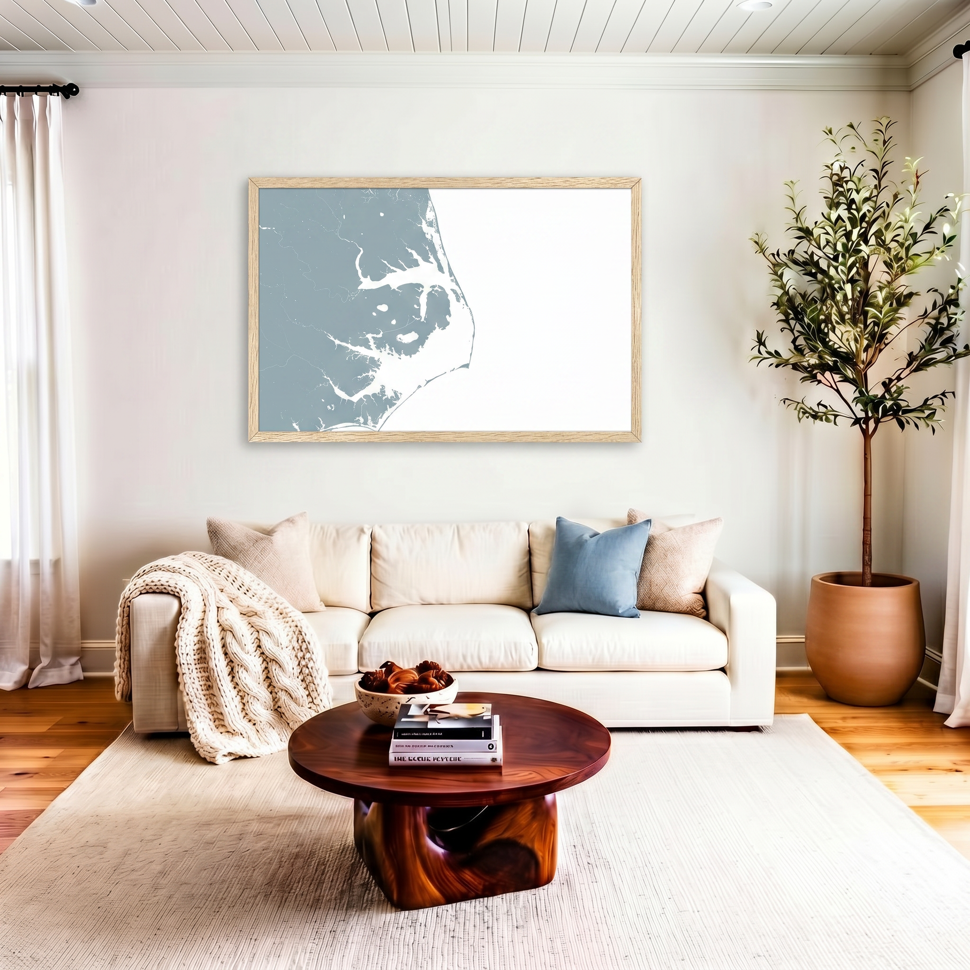 Outer Banks matte map art in livingroom setting